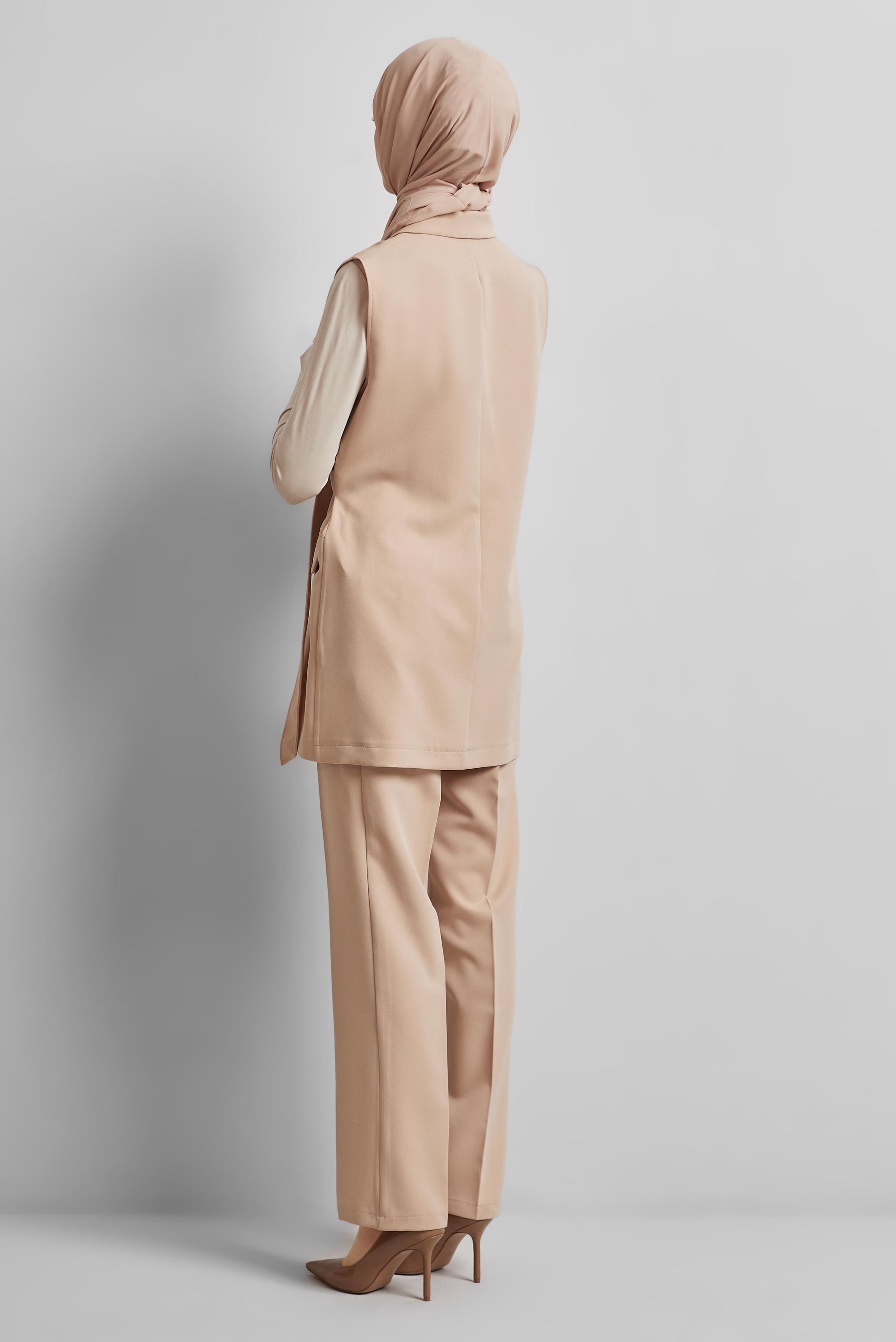 Tesettür giyim BEJ YELEKLİ PANTOLONLU TAKIM 45344