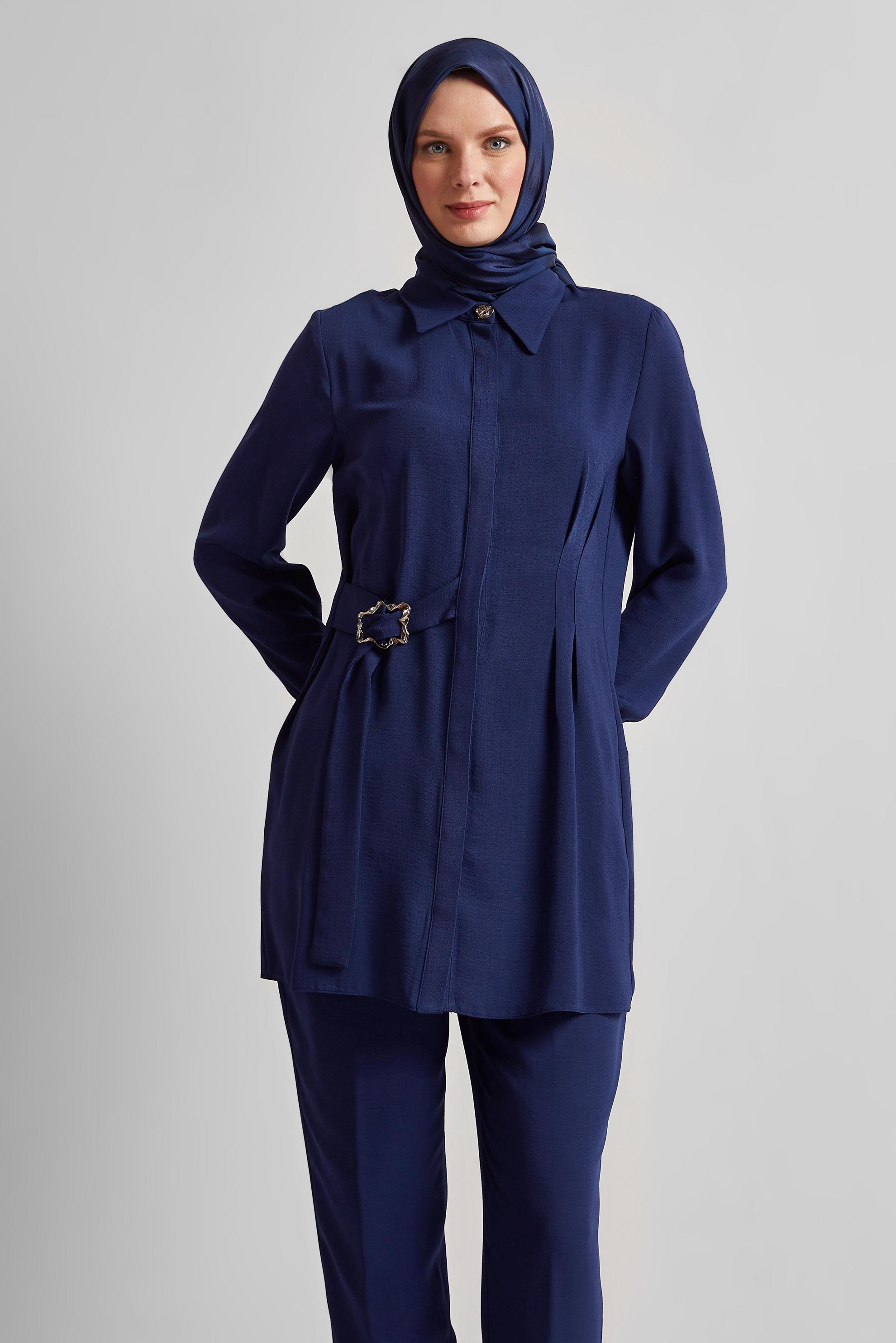 Tesettür giyim LACİVERT GÖMLEK YAKA PANTOLONLU TAKIM 45348