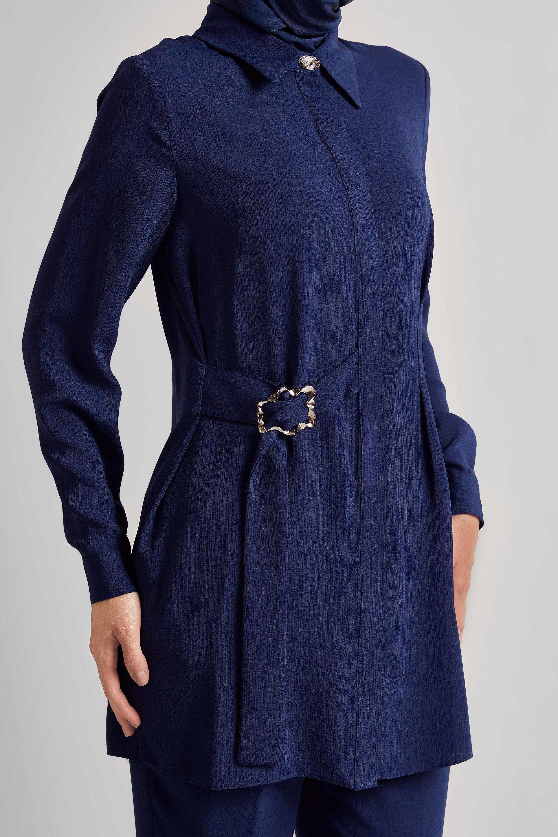 Tesettür giyim LACİVERT GÖMLEK YAKA PANTOLONLU TAKIM 45348