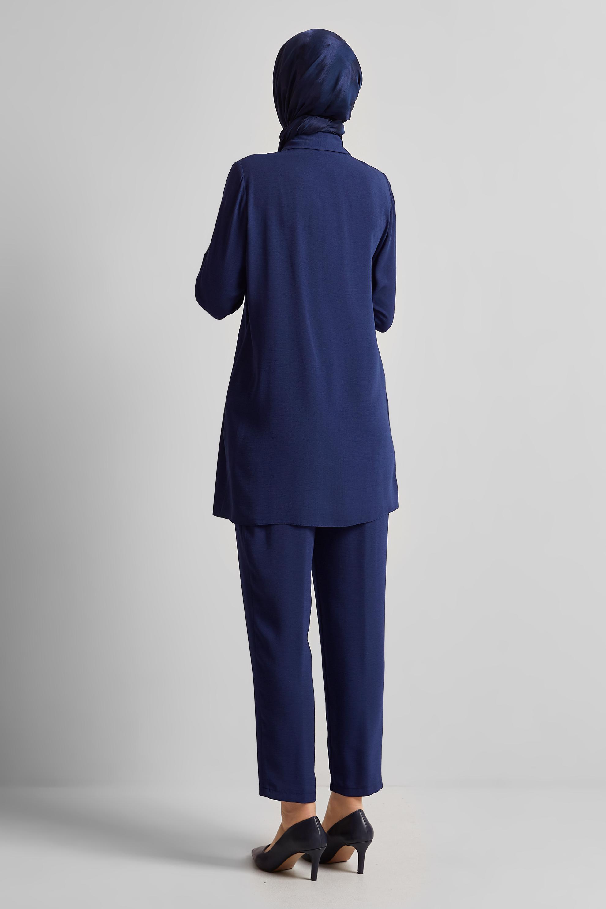 Tesettür giyim LACİVERT GÖMLEK YAKA PANTOLONLU TAKIM 45348