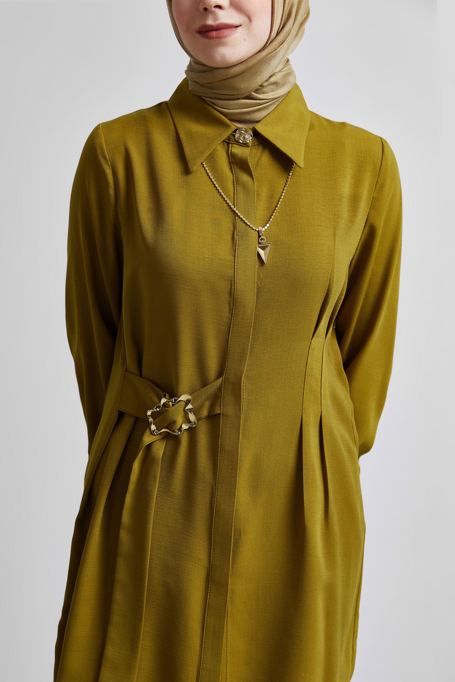 Tesettür giyim YEŞİL GÖMLEK YAKA PANTOLONLU TAKIM 45348