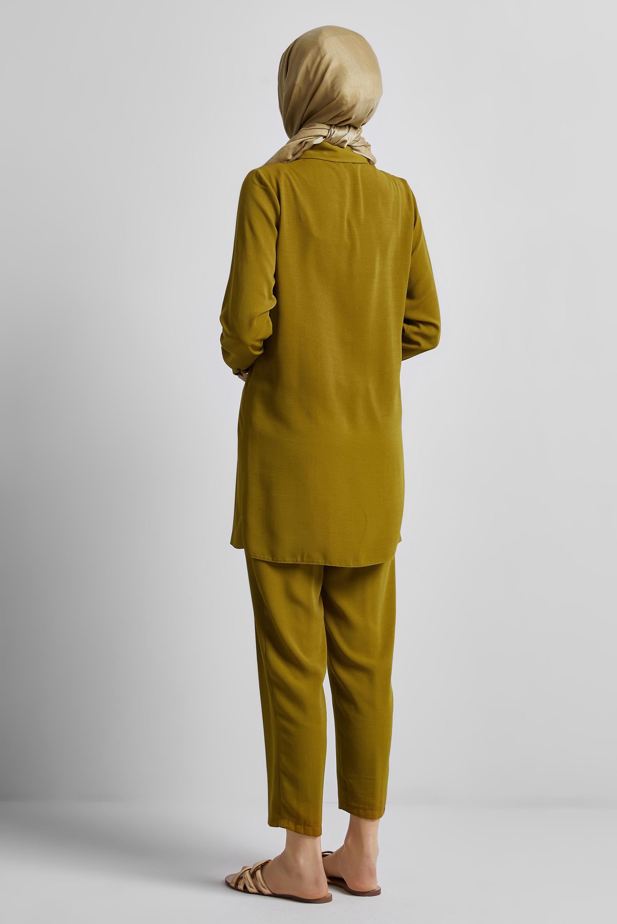 Tesettür giyim YEŞİL GÖMLEK YAKA PANTOLONLU TAKIM 45348