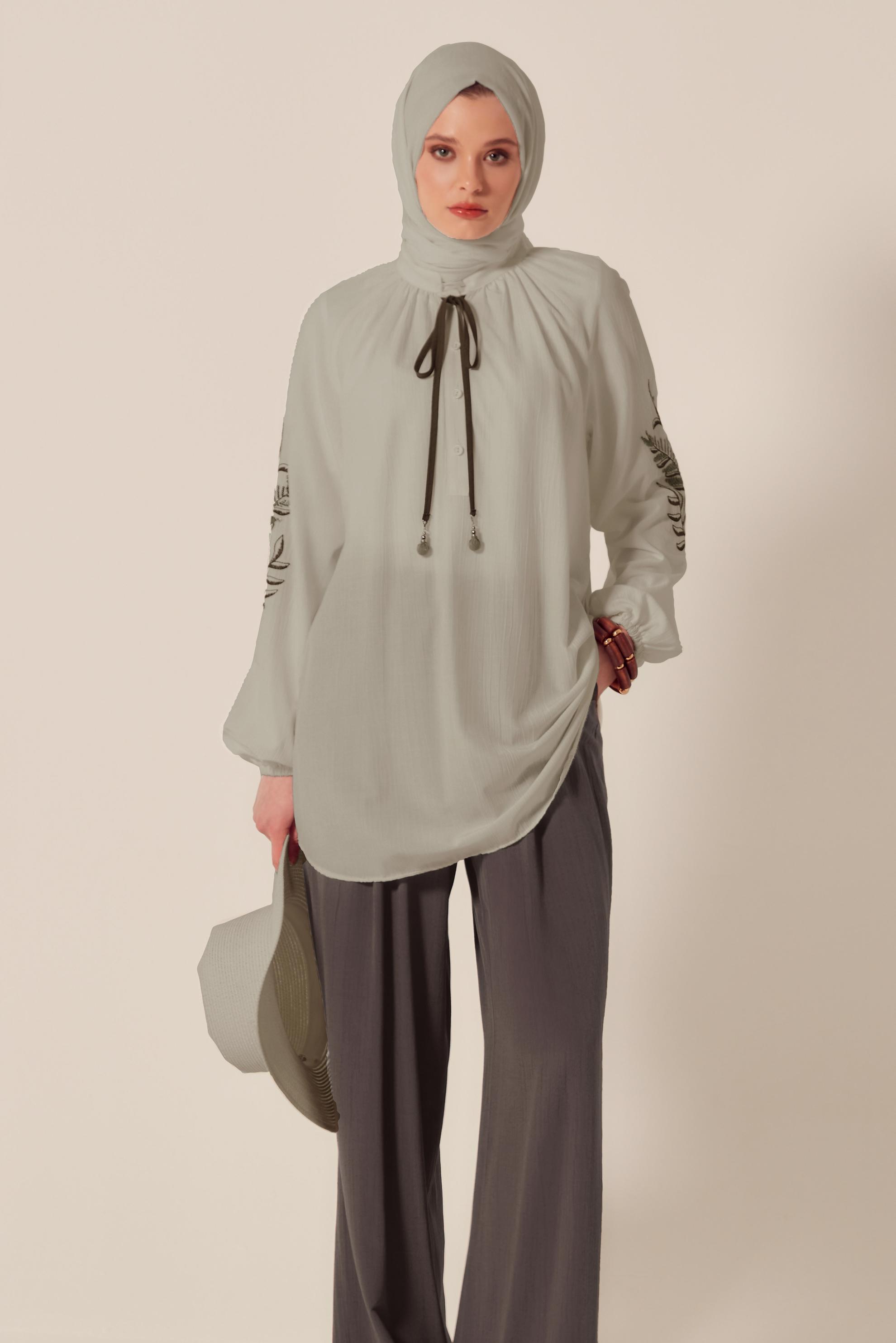 Tesettür giyim KAHVE GENİŞ PAÇA PANTOLONLU TAKIM 45349