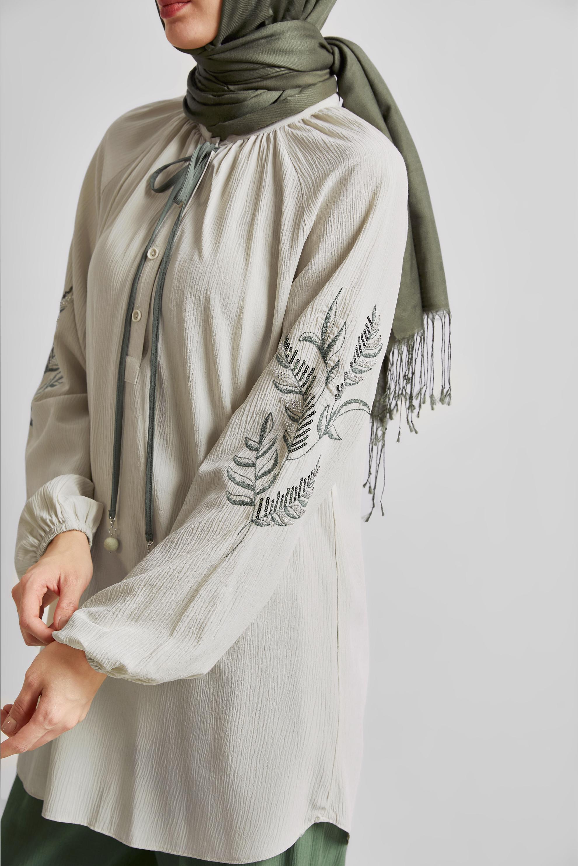 Tesettür giyim HAKİ GENİŞ PAÇA PANTOLONLU TAKIM 45349