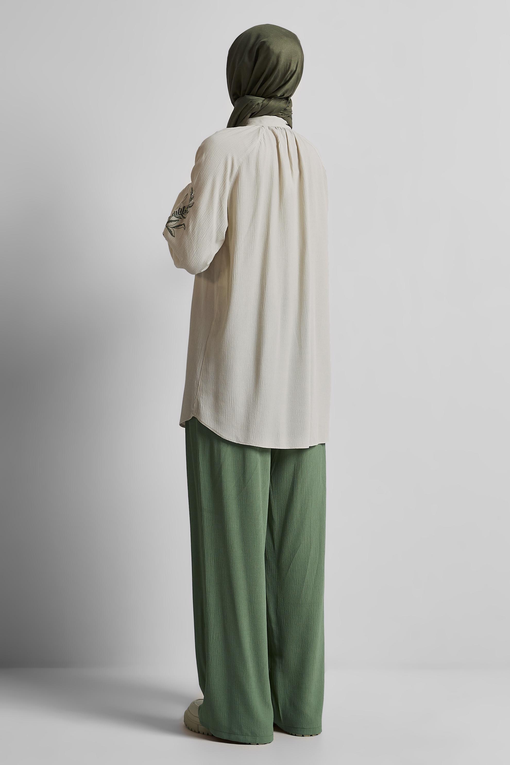 Tesettür giyim HAKİ GENİŞ PAÇA PANTOLONLU TAKIM 45349