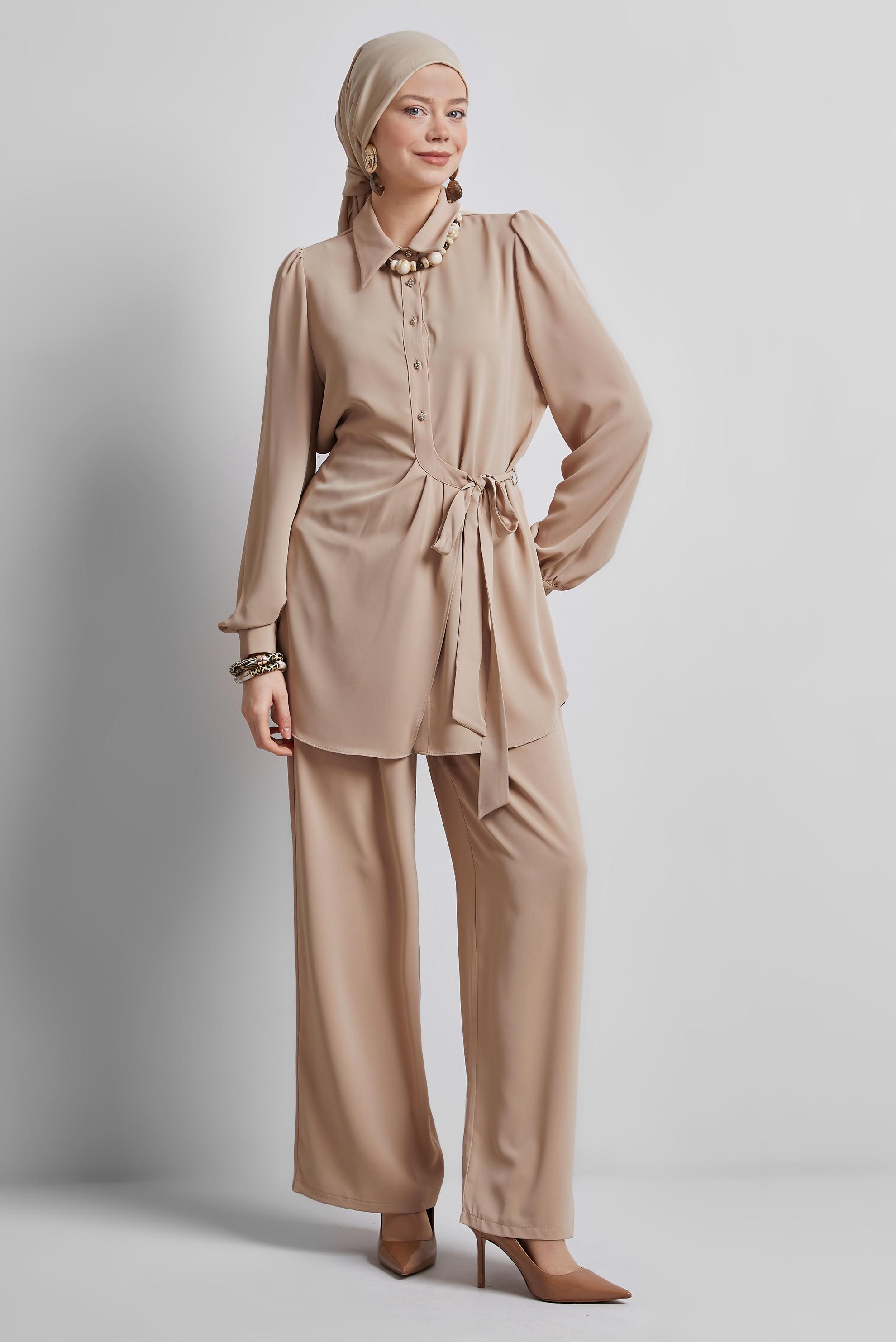 Hijab clothing BROWN PANTS SUIT WITH TIE DETAIL 45370	