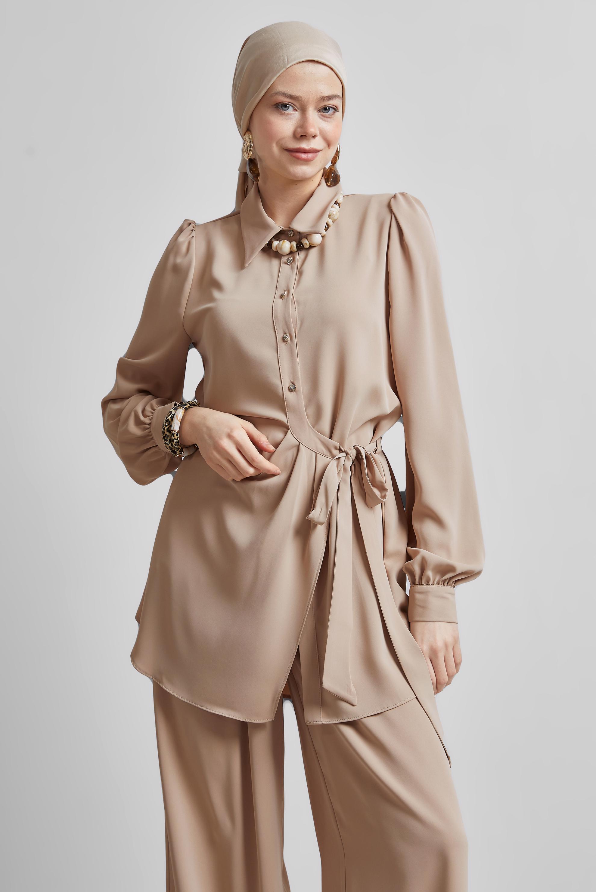 Hijab clothing BROWN PANTS SUIT WITH TIE DETAIL 45370	