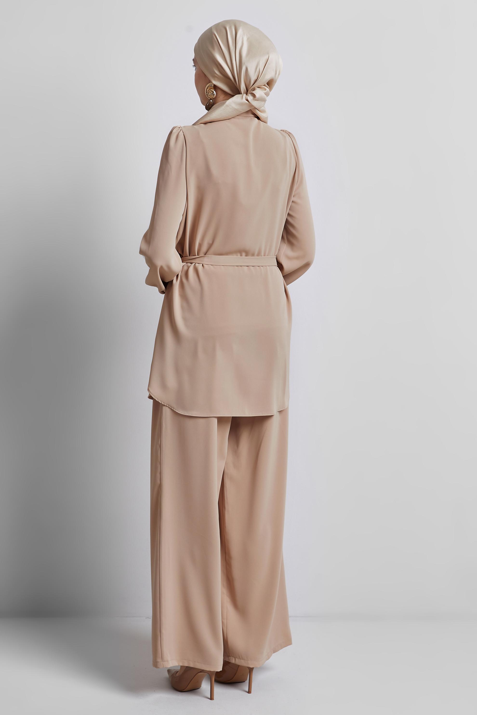 Hijab clothing BROWN PANTS SUIT WITH TIE DETAIL 45370	