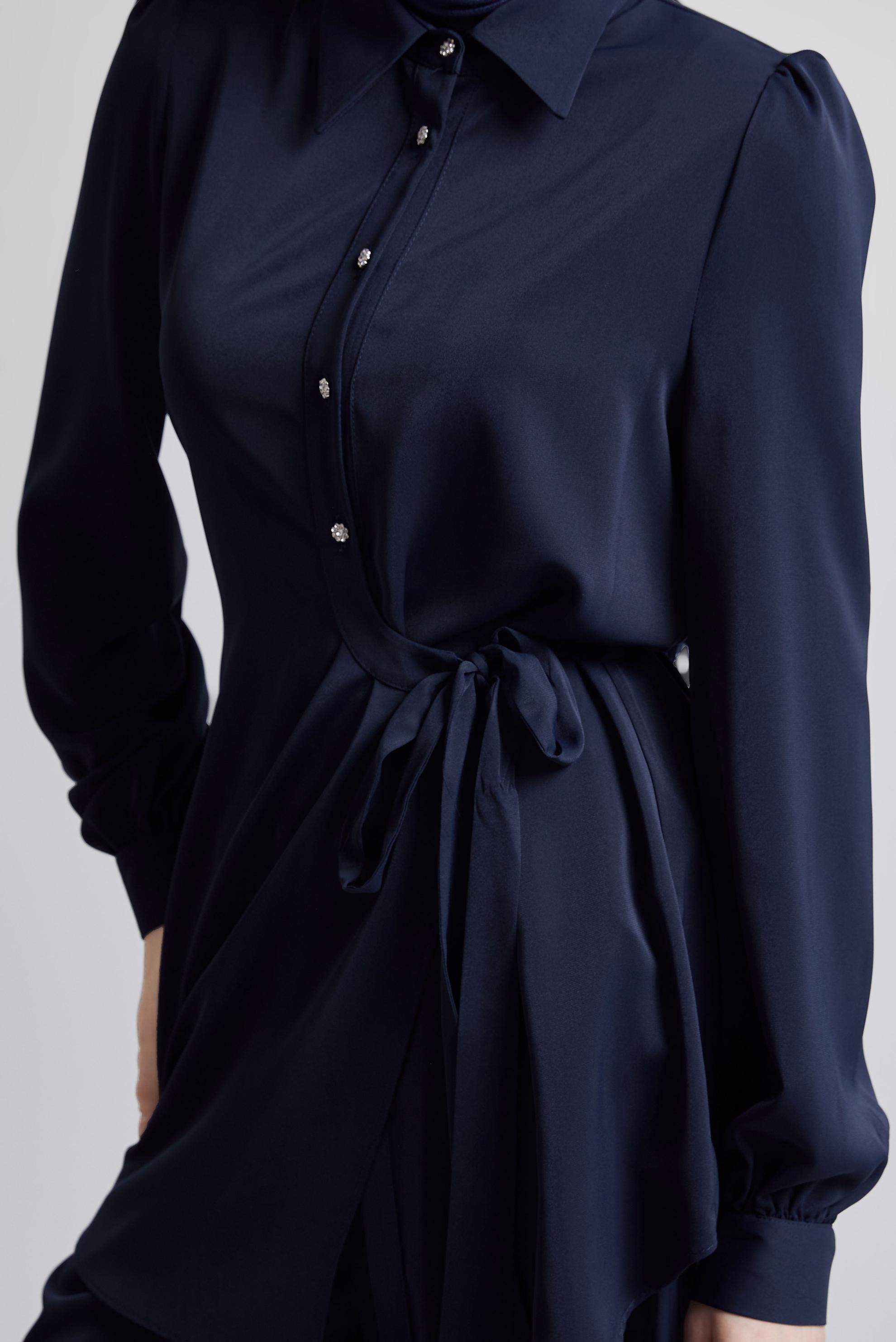 Tesettür giyim LACİVERT BAĞLAMA DETAYLI PANTOLONLU TAKIM 45370