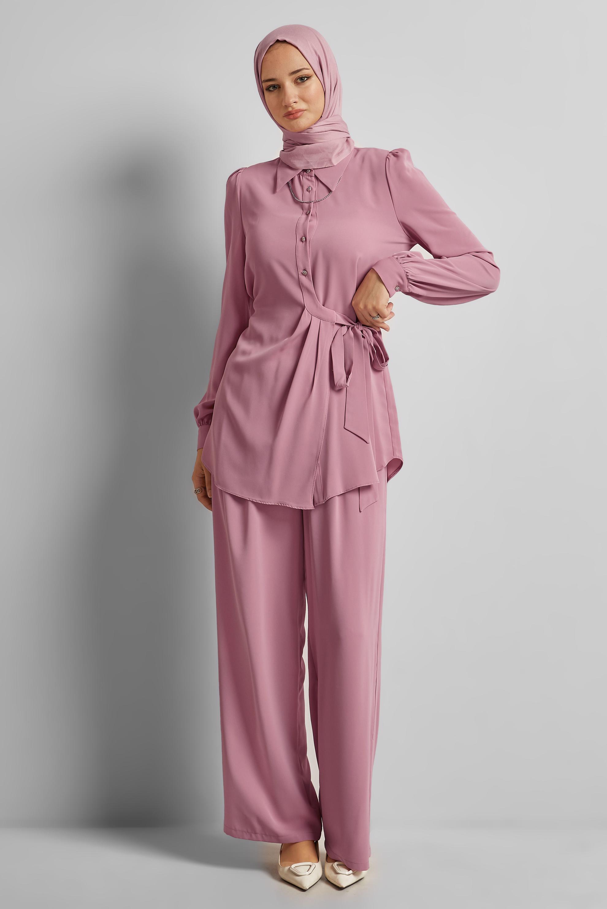 Vêtements hijab POUDRE COSTUME PANTALON COL CHEMISE 45370