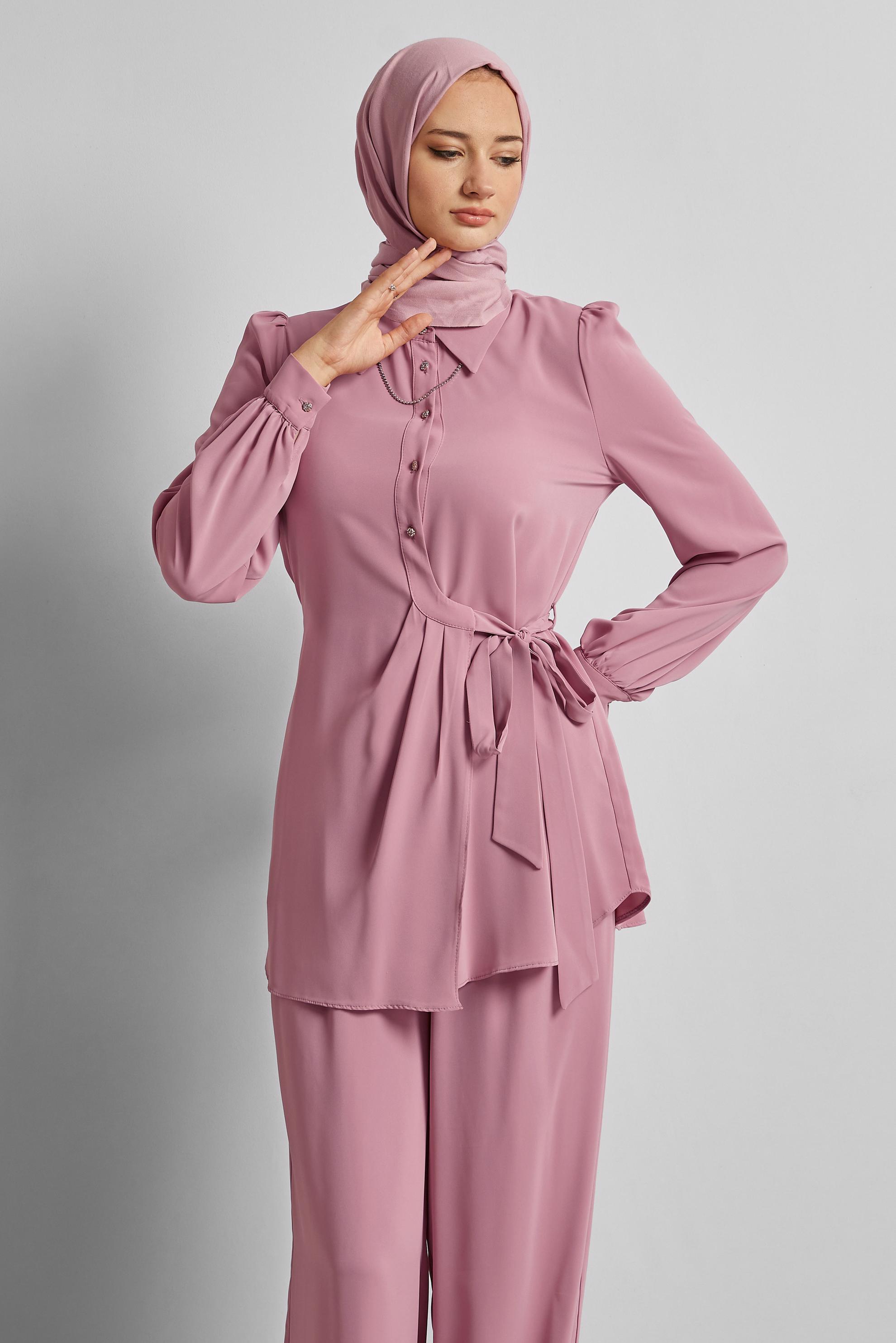 Vêtements hijab POUDRE COSTUME PANTALON COL CHEMISE 45370