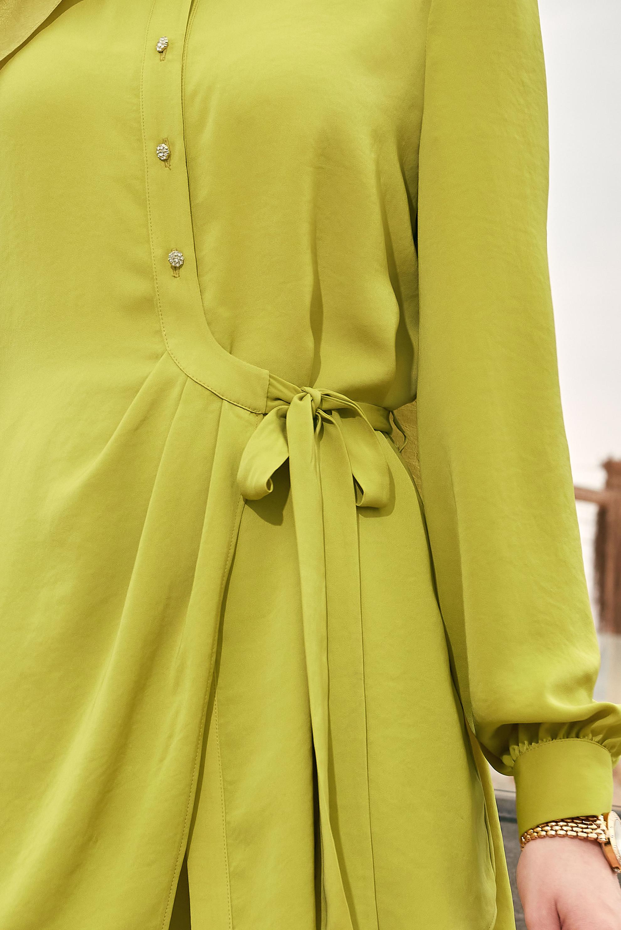 Tesettür giyim YEŞİL BAĞLAMA DETAYLI PANTOLONLU TAKIM 45370