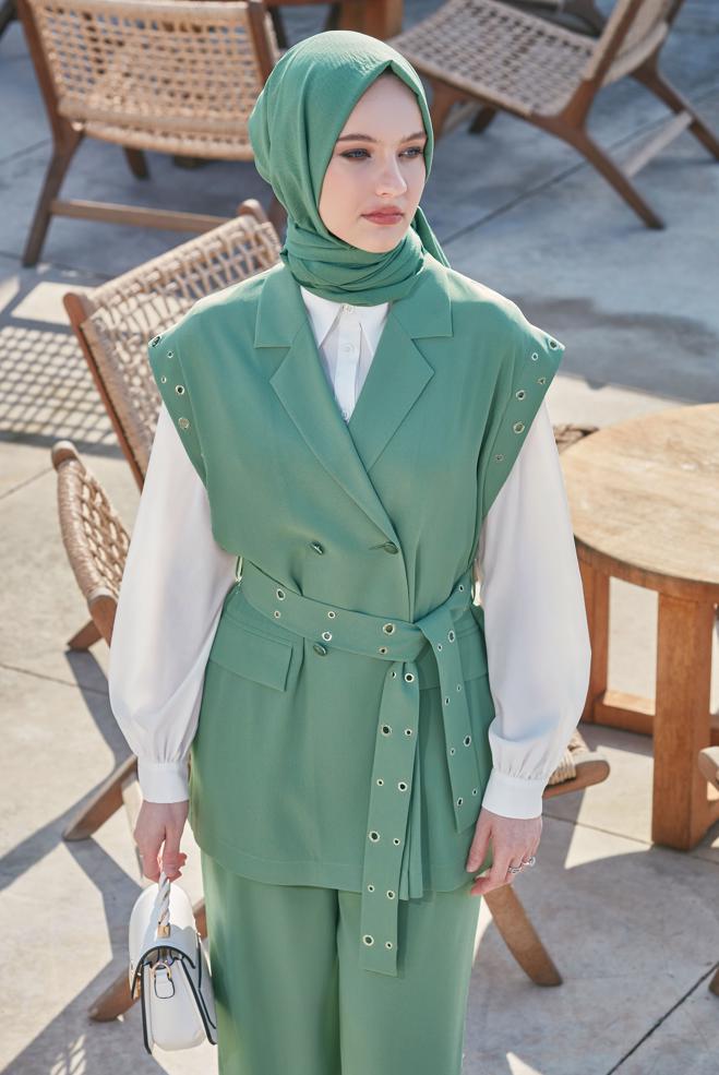 Vêtements hijab VERT COSTUME PANTALON CEINTURE 45382 - ALVİNA