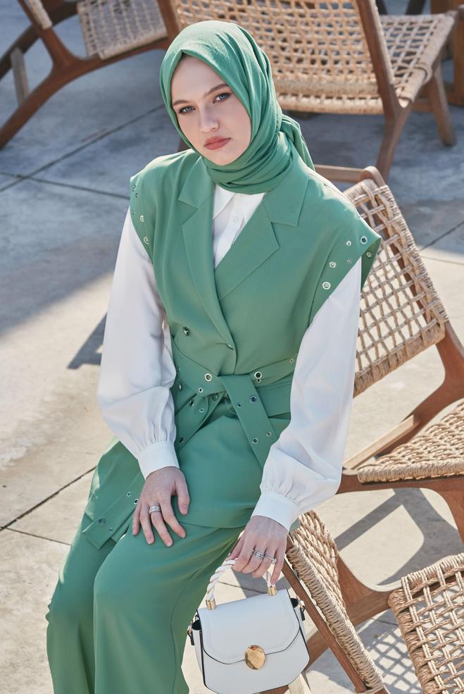 Vêtements hijab VERT COSTUME PANTALON CEINTURE 45382 - ALVİNA