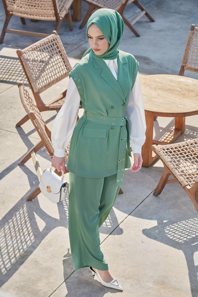 Vêtements hijab VERT COSTUME PANTALON CEINTURE 45382 - ALVİNA