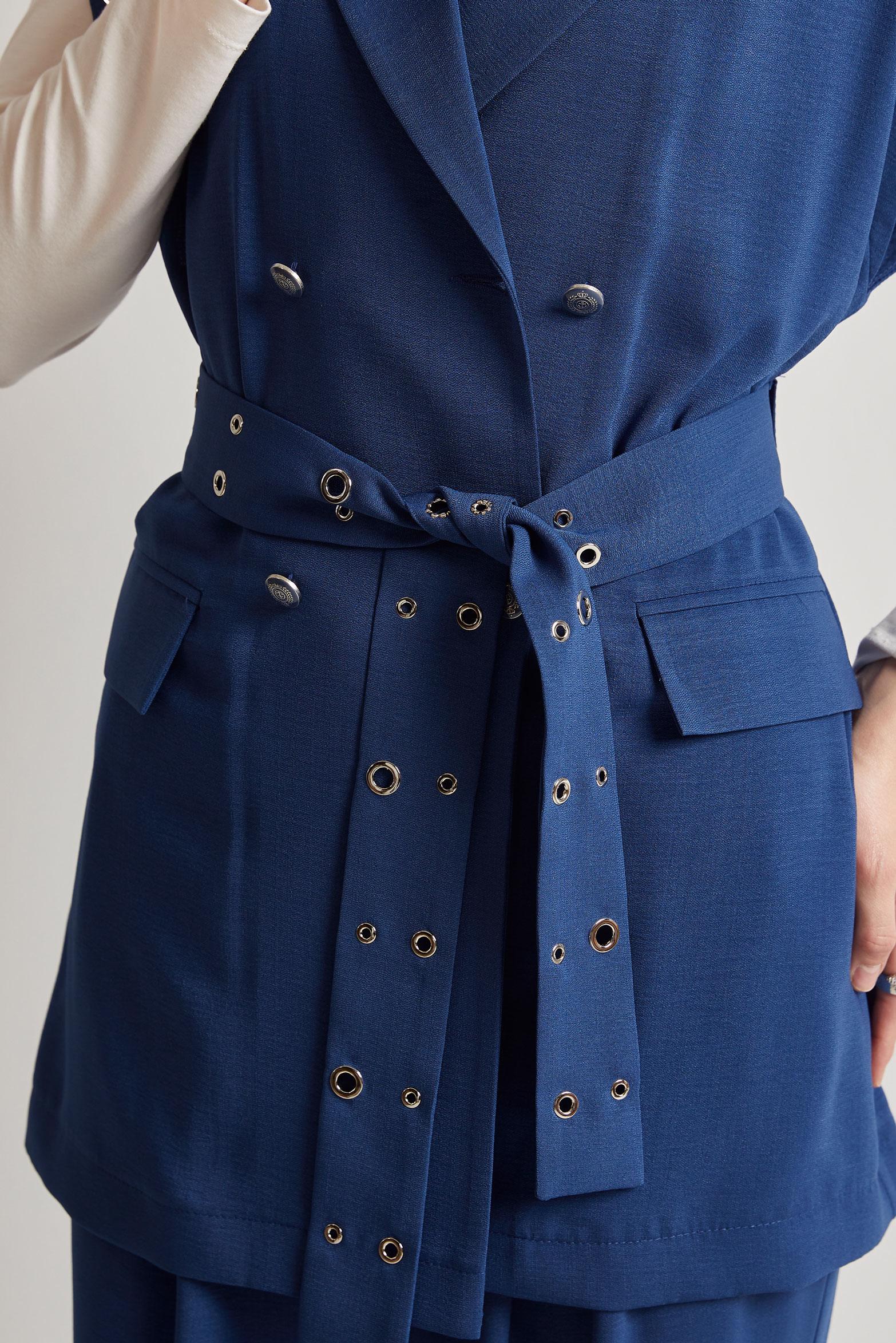 Tesettür giyim LACİVERT KUŞAKLI PANTOLONLU TAKIM 45382