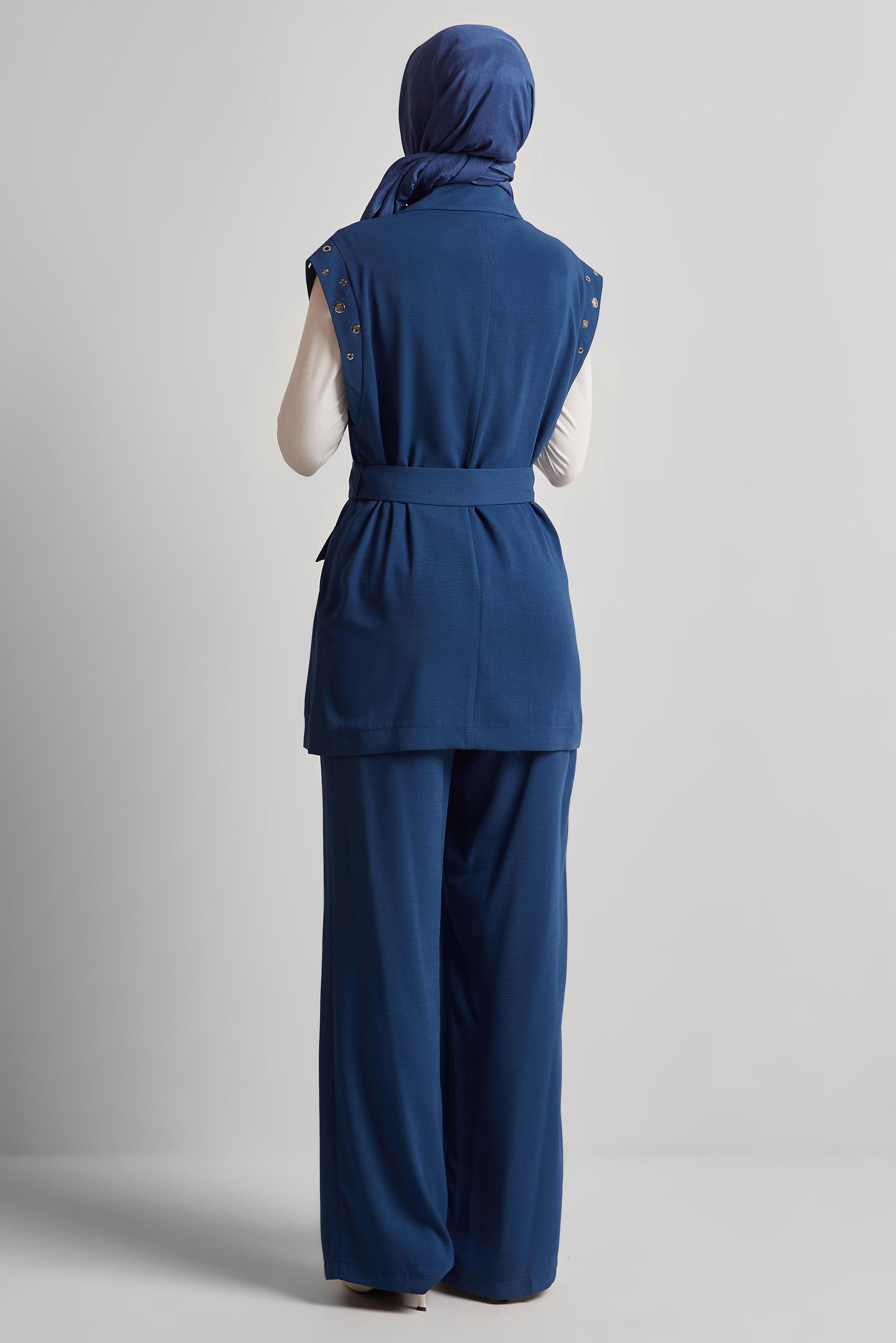 Tesettür giyim LACİVERT KUŞAKLI PANTOLONLU TAKIM 45382