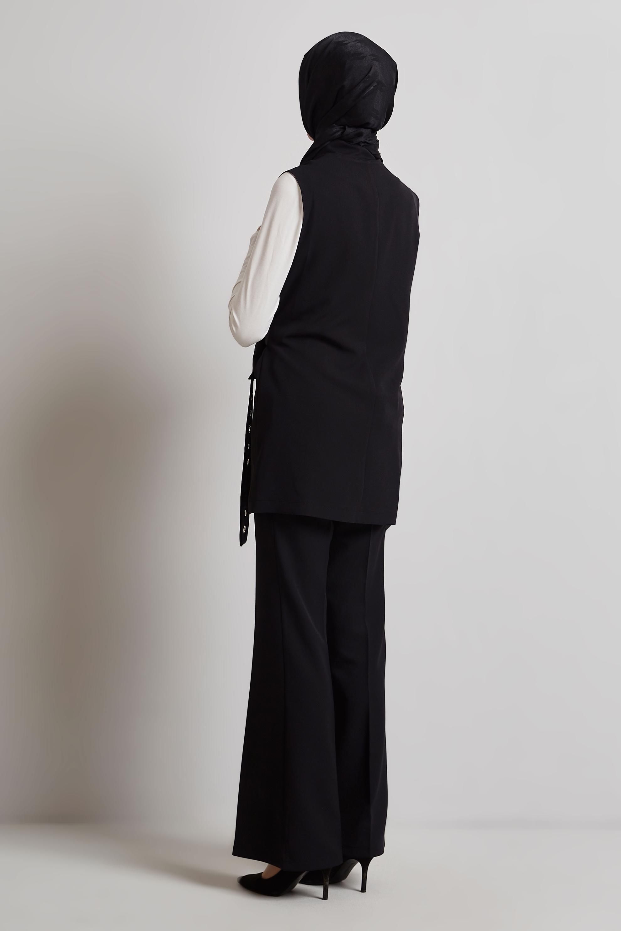 Tesettür giyim SİYAH KEMERLİ YELEKLİ PANTOLONLU TAKIM 45383