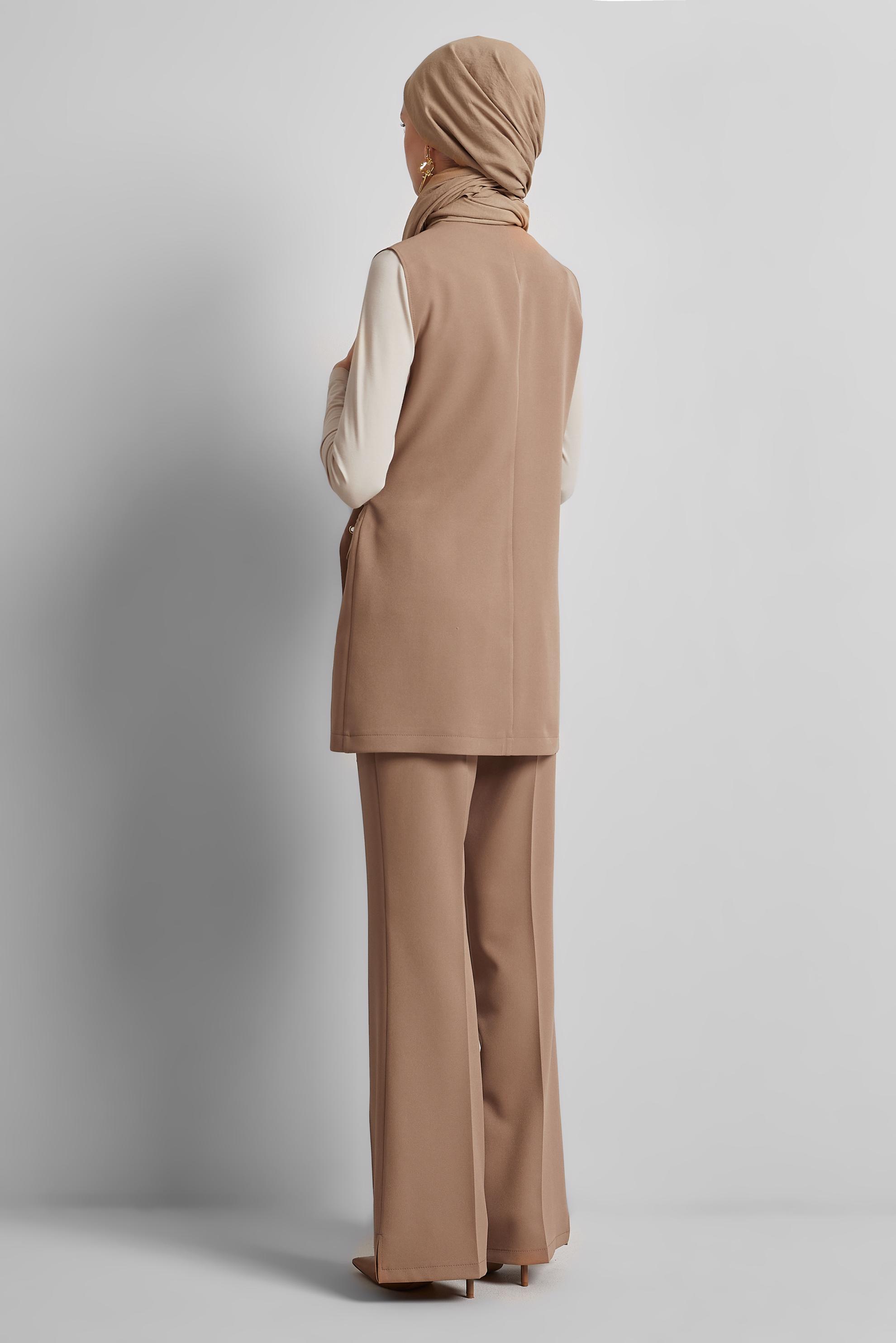 Tesettür giyim KAHVE KEMERLİ YELEKLİ PANTOLONLU TAKIM 45383