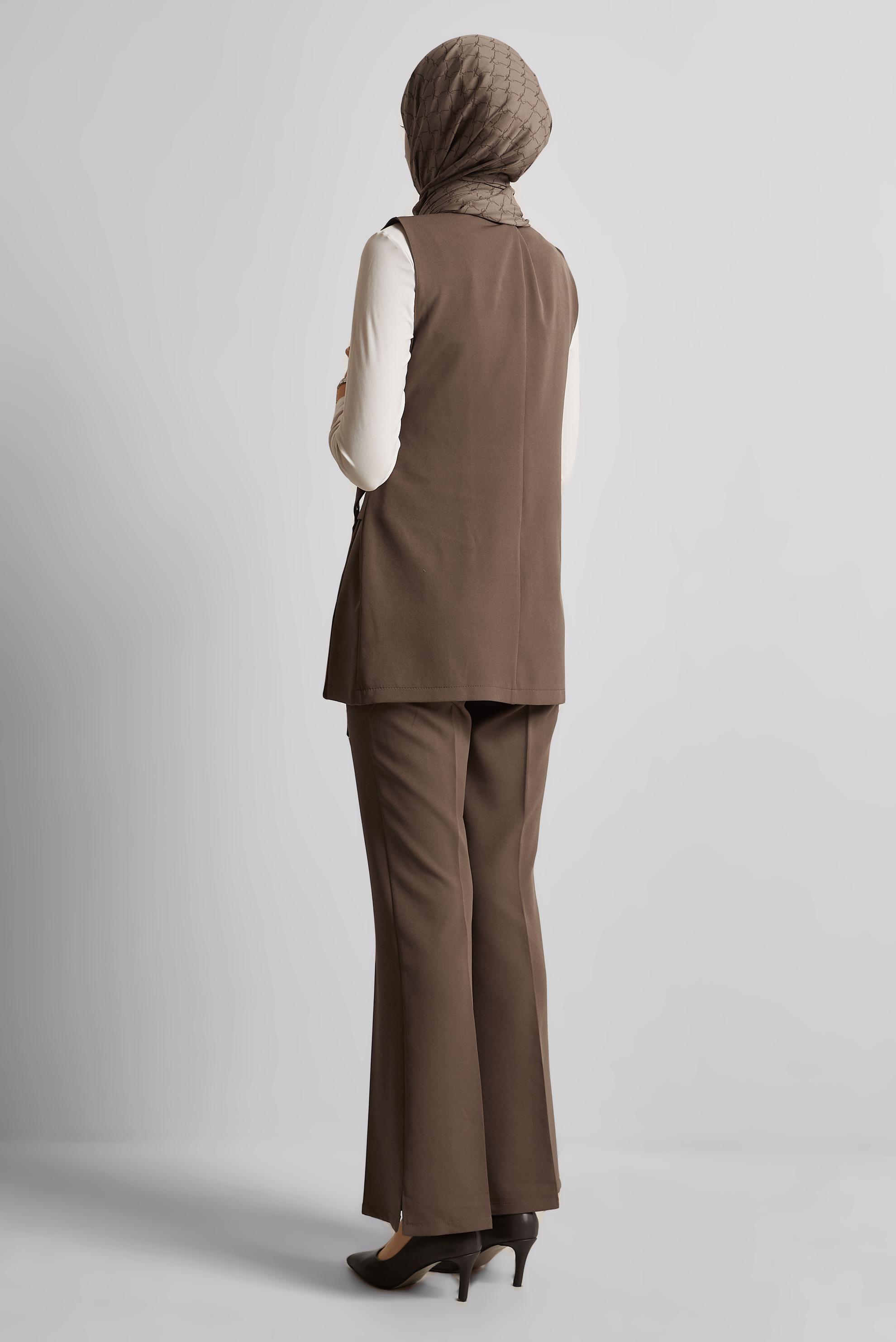 Tesettür giyim VİZON KEMERLİ YELEKLİ PANTOLONLU TAKIM 45383