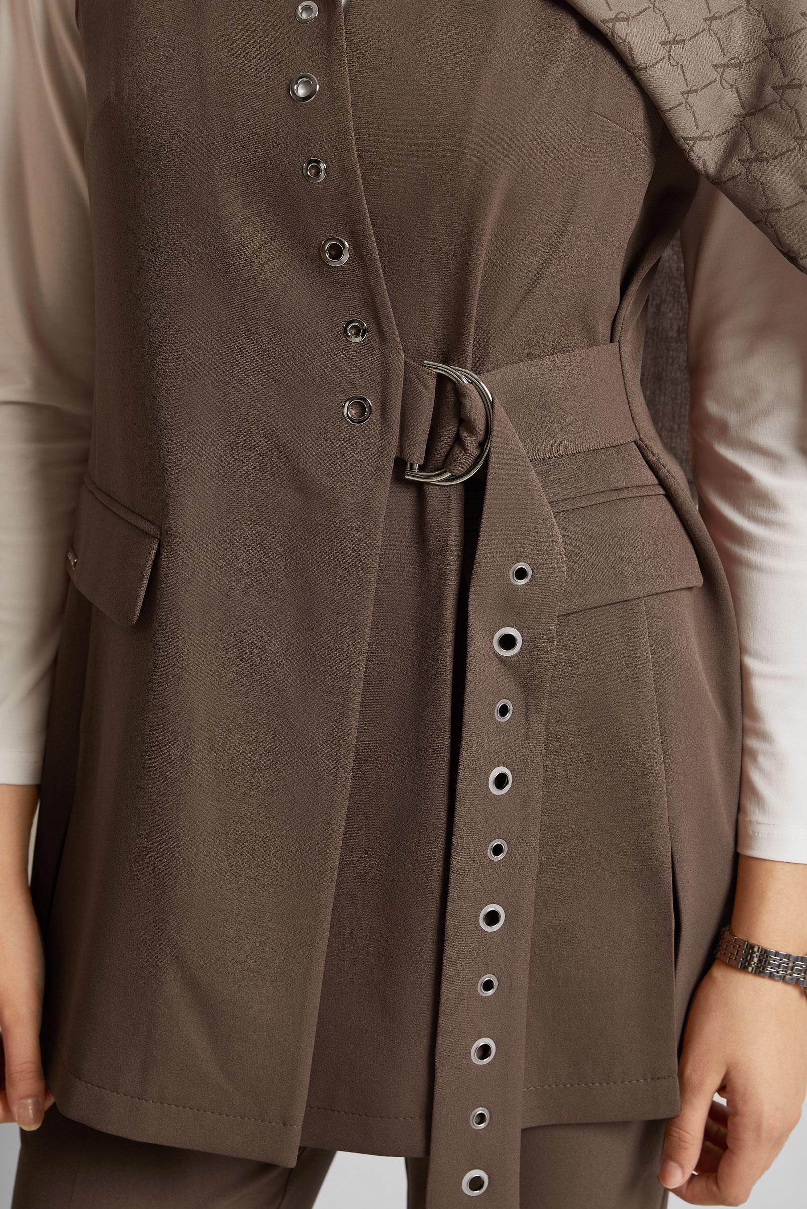 Tesettür giyim VİZON KEMERLİ YELEKLİ PANTOLONLU TAKIM 45383