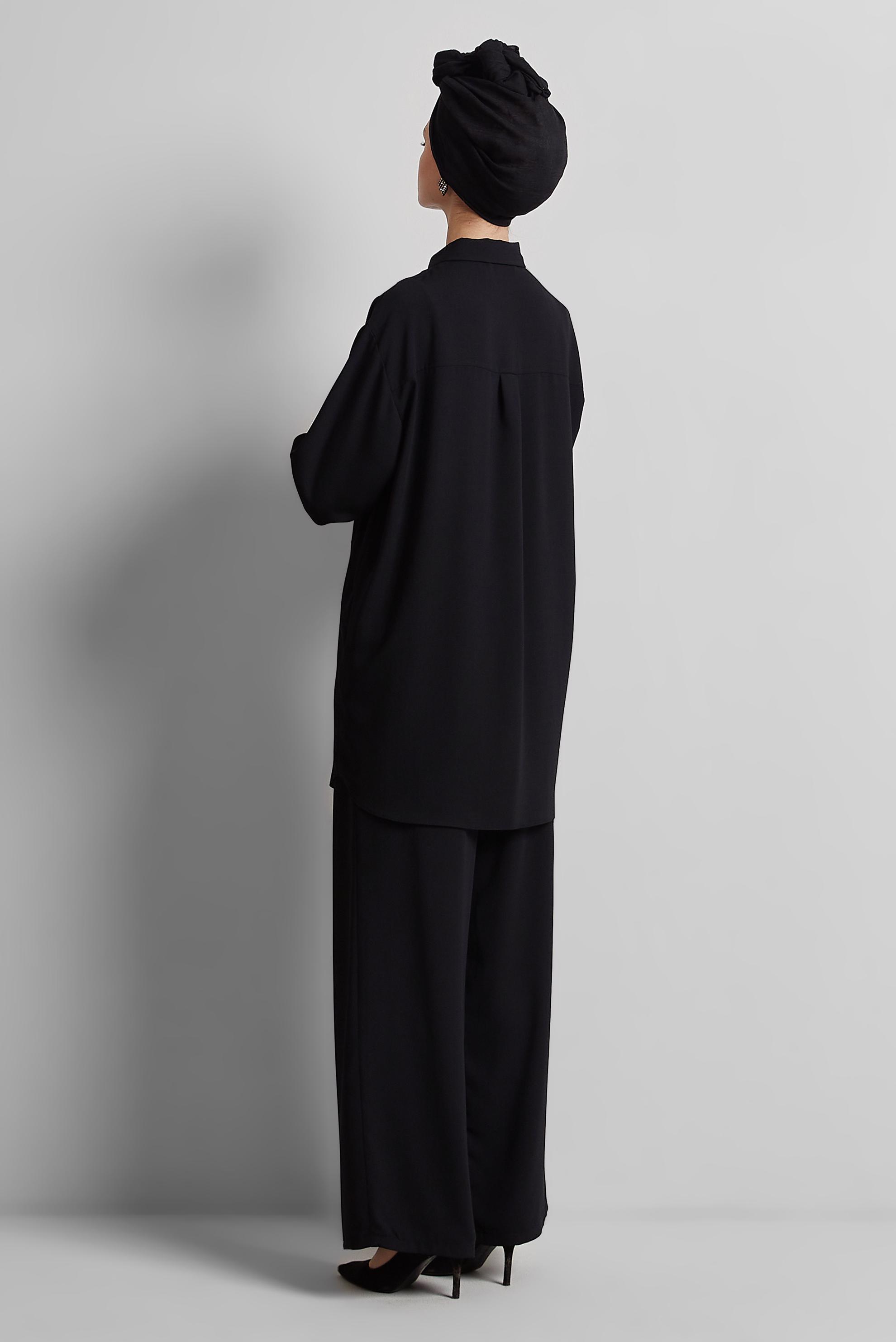 Tesettür giyim SİYAH GÖMLEK YAKA PANTOLONLU TAKIM 45418