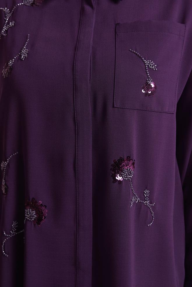 Tesettür giyim MOR GÖMLEK YAKA PANTOLONLU TAKIM 45418 - ALVİNA