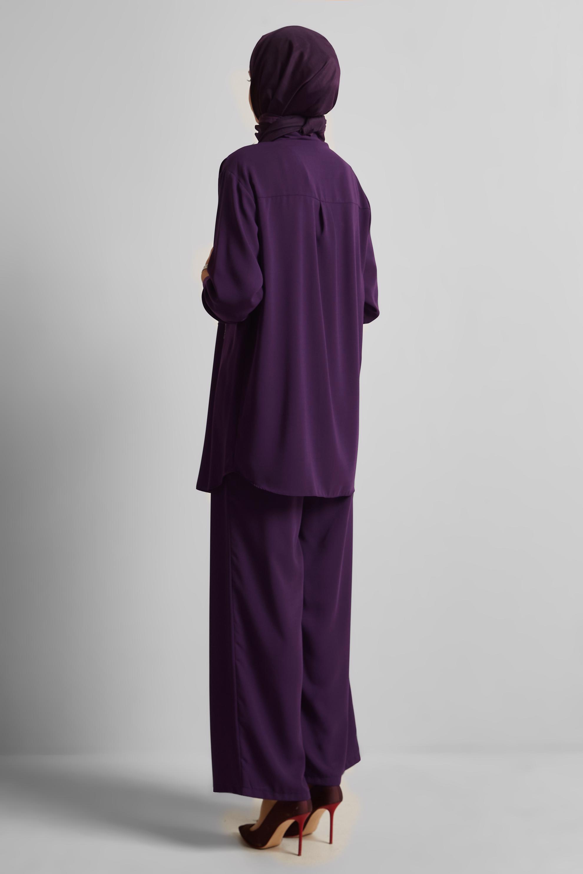 Vêtements hijab POURPRE COSTUME PANTALON COL CHEMISE 45418