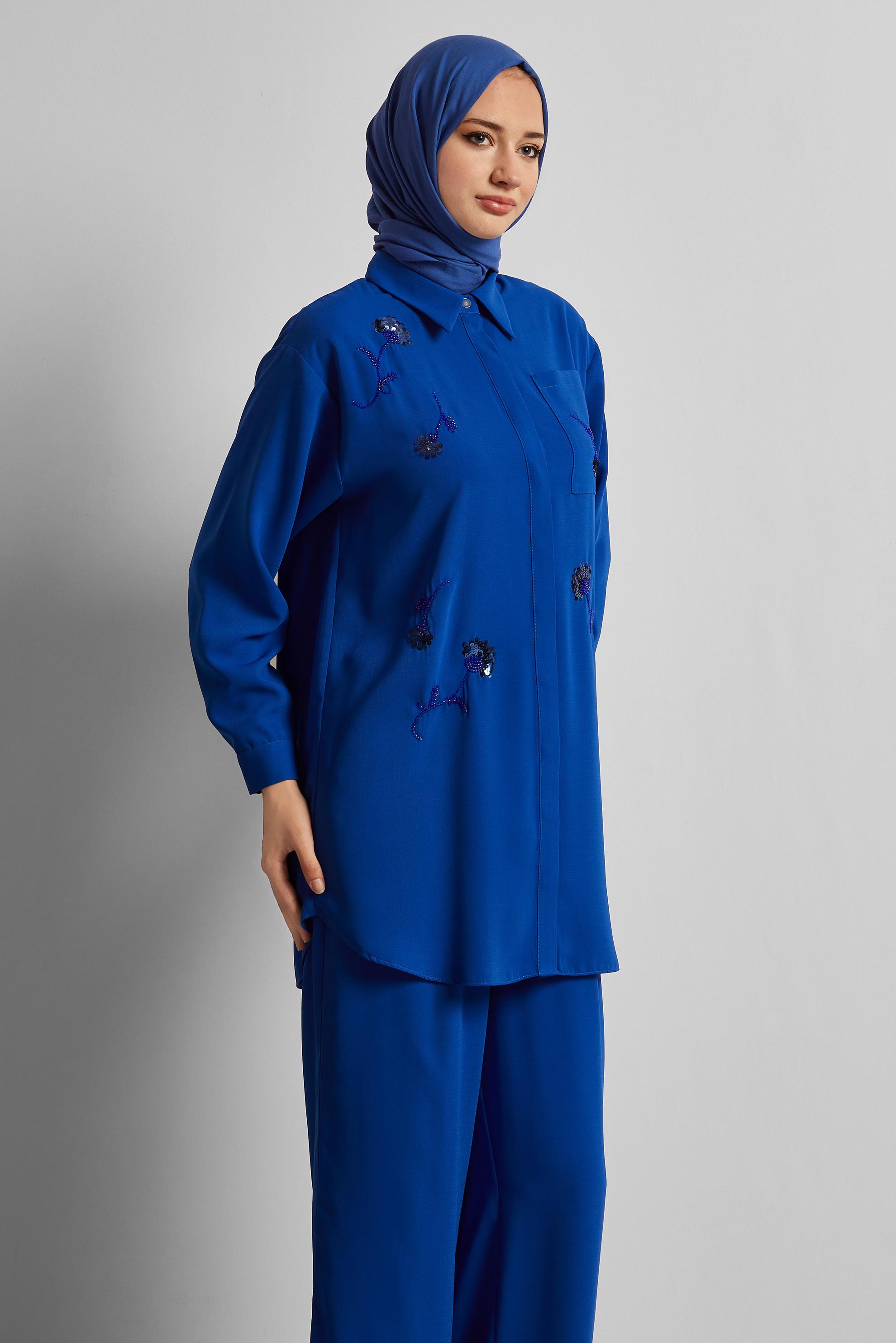 Vêtements hijab BLEU MARINE COSTUME PANTALON COL CHEMISE 45418
