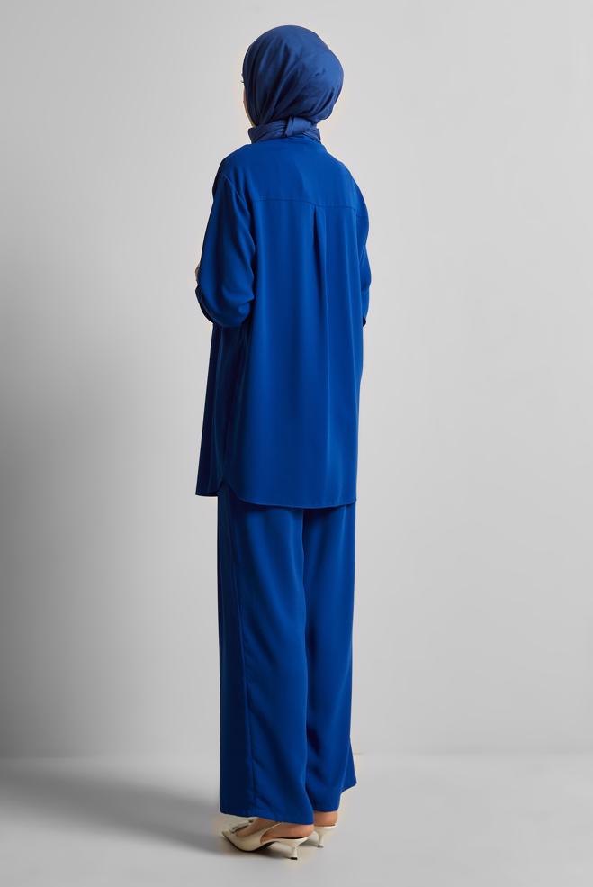 Tesettür giyim LACİVERT GÖMLEK YAKA PANTOLONLU TAKIM 45418 - ALVİNA