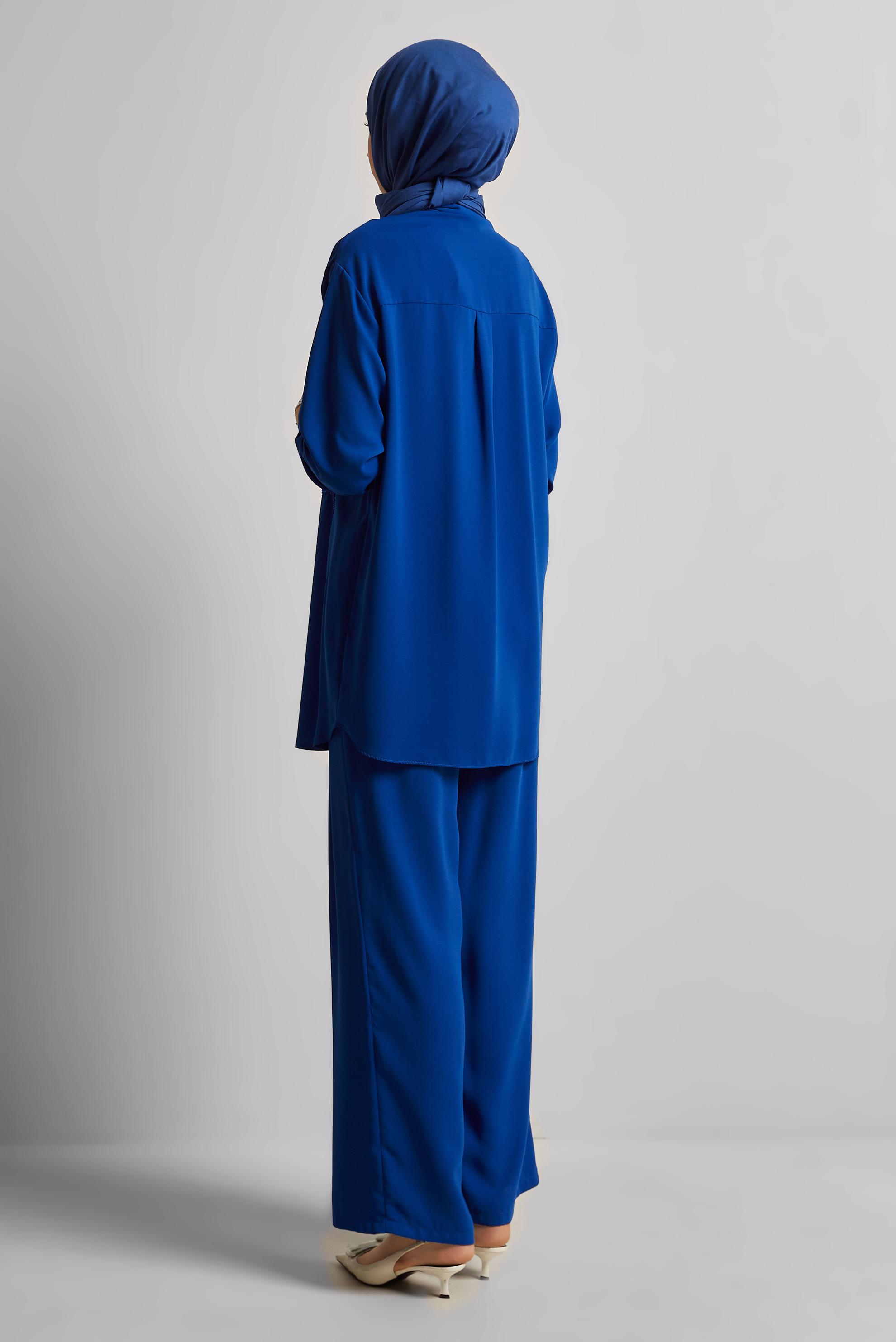 Vêtements hijab BLEU MARINE COSTUME PANTALON COL CHEMISE 45418