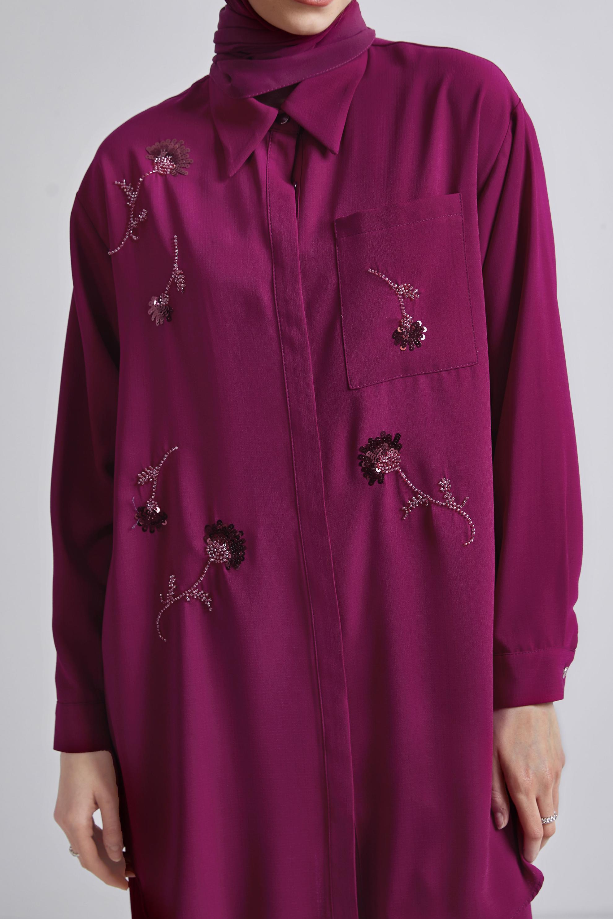 Tesettür giyim MOR GÖMLEK YAKA PANTOLONLU TAKIM 45418