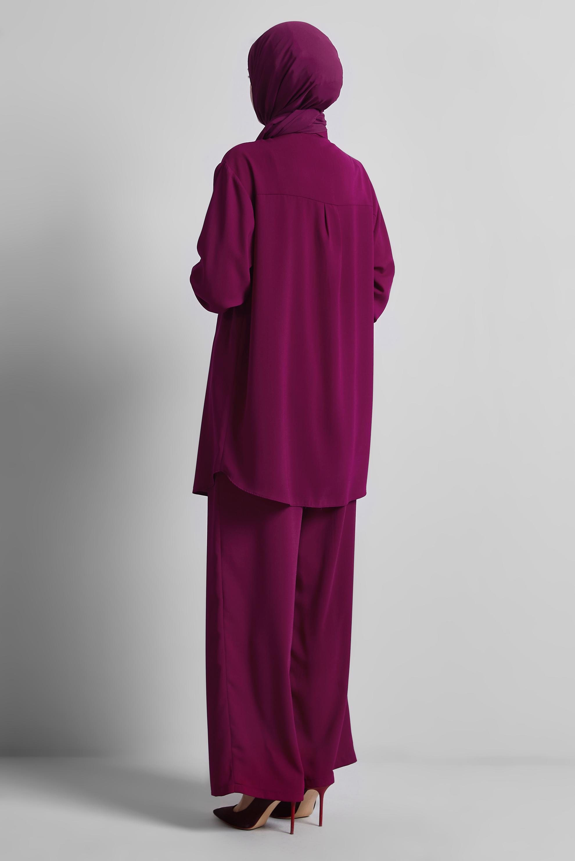 Tesettür giyim MOR GÖMLEK YAKA PANTOLONLU TAKIM 45418