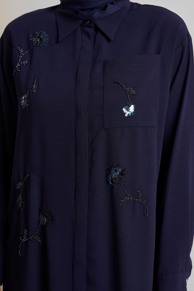 Tesettür giyim LACİVERT GÖMLEK YAKA PANTOLONLU TAKIM 45418 - ALVİNA