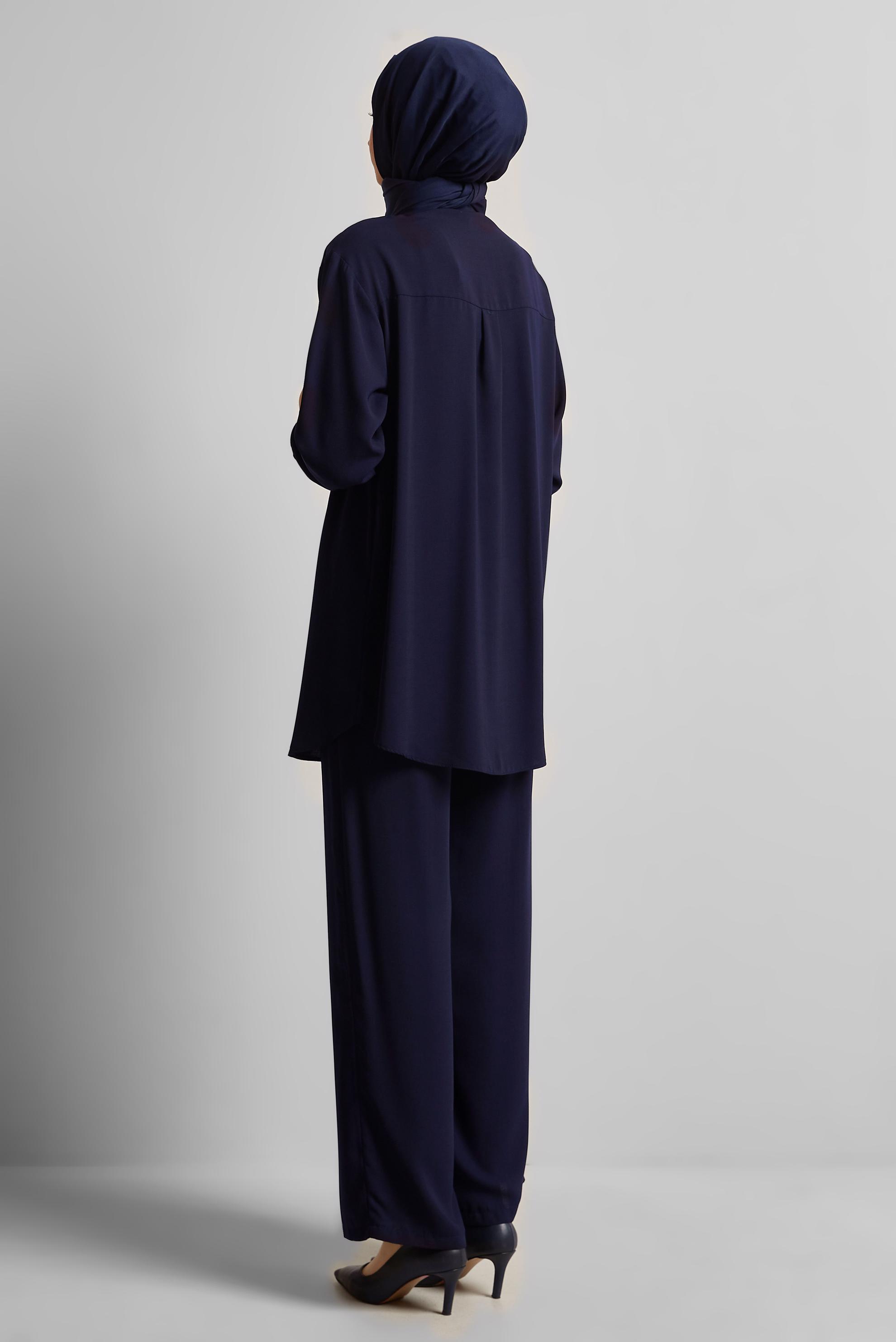 Vêtements hijab BLEU MARINE COSTUME PANTALON COL CHEMISE 45418