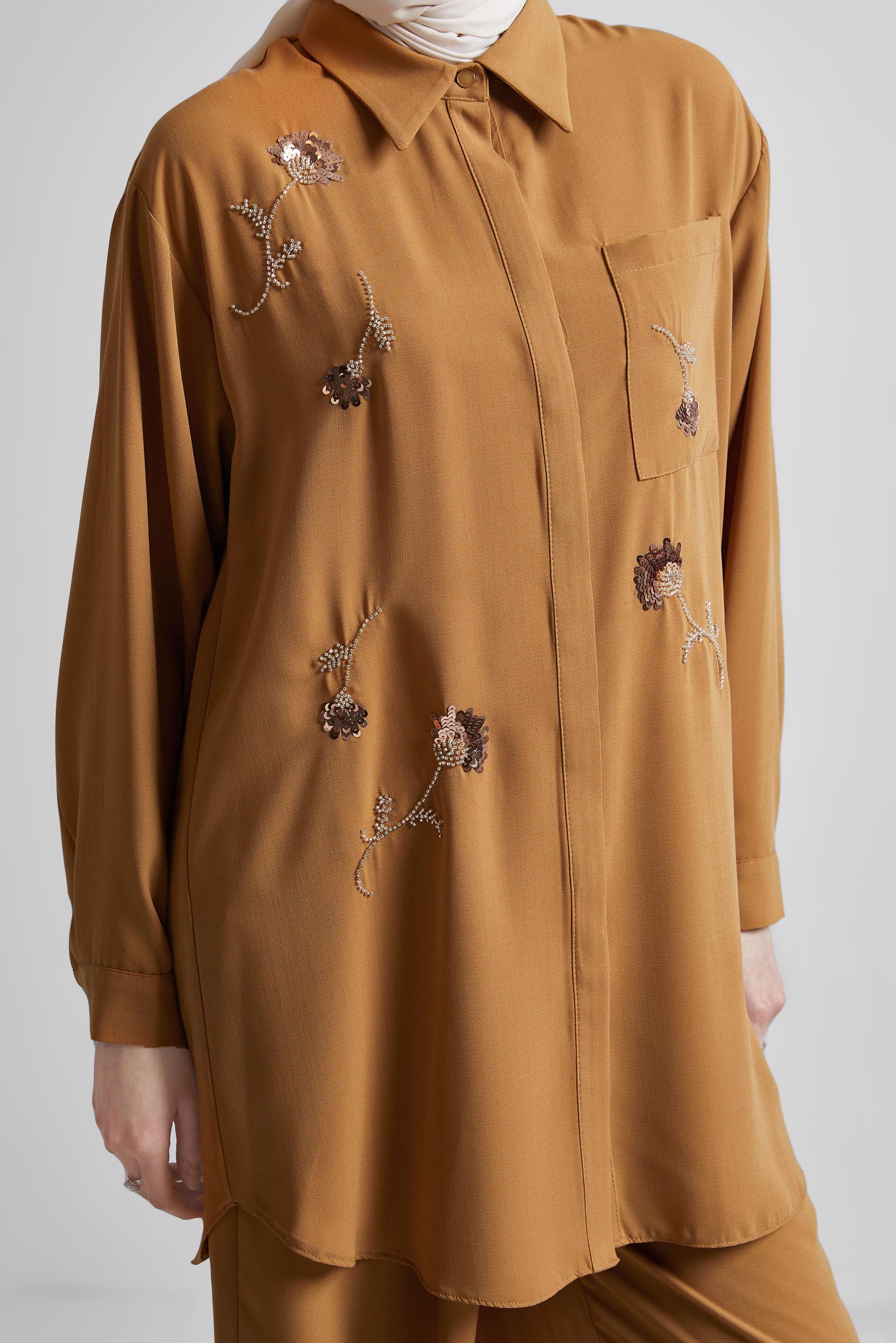 Tesettür giyim SARI GÖMLEK YAKA PANTOLONLU TAKIM 45418