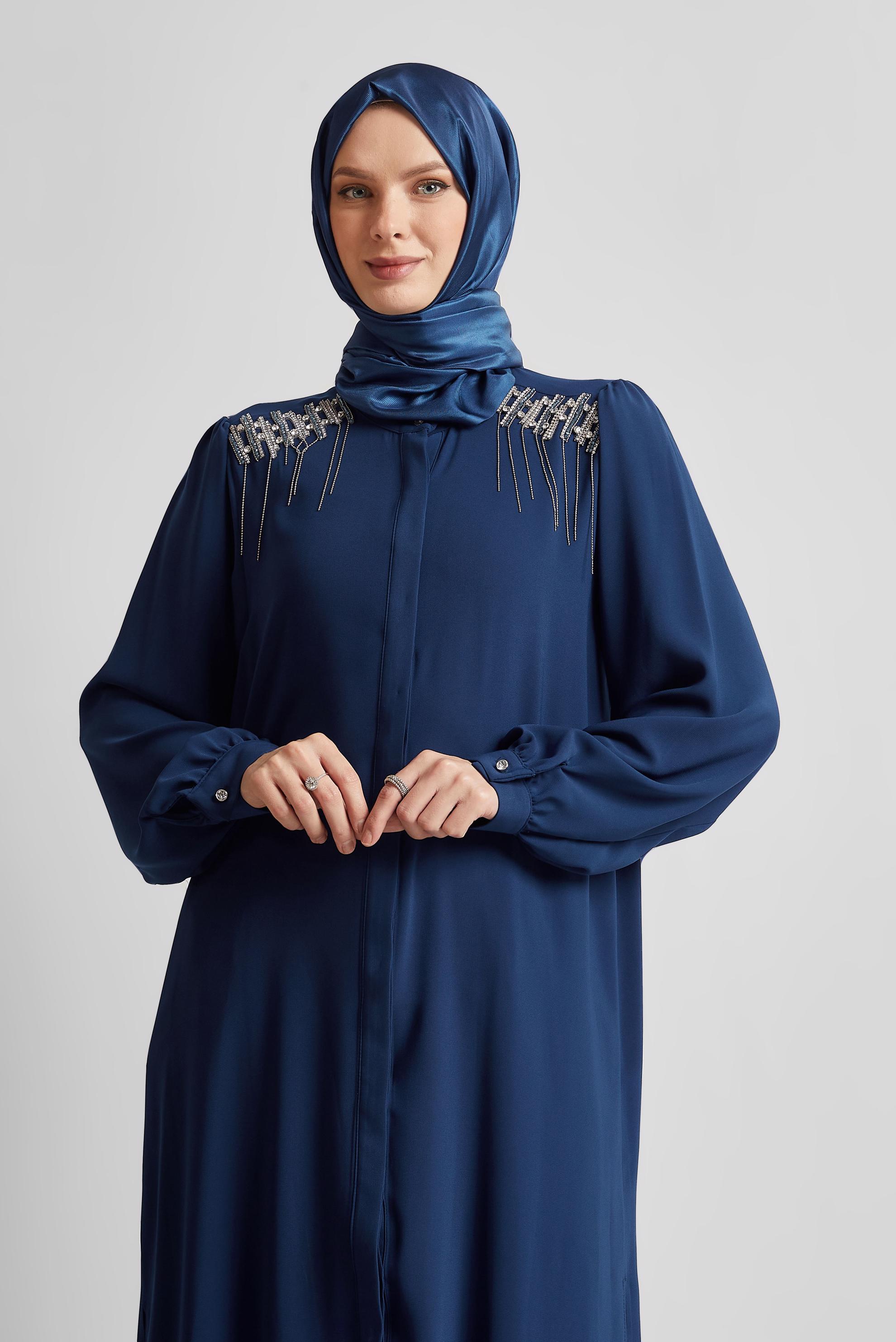 Tesettür giyim LACİVERT TAŞ DETAYLI PANTOLONLU TAKIM 45455