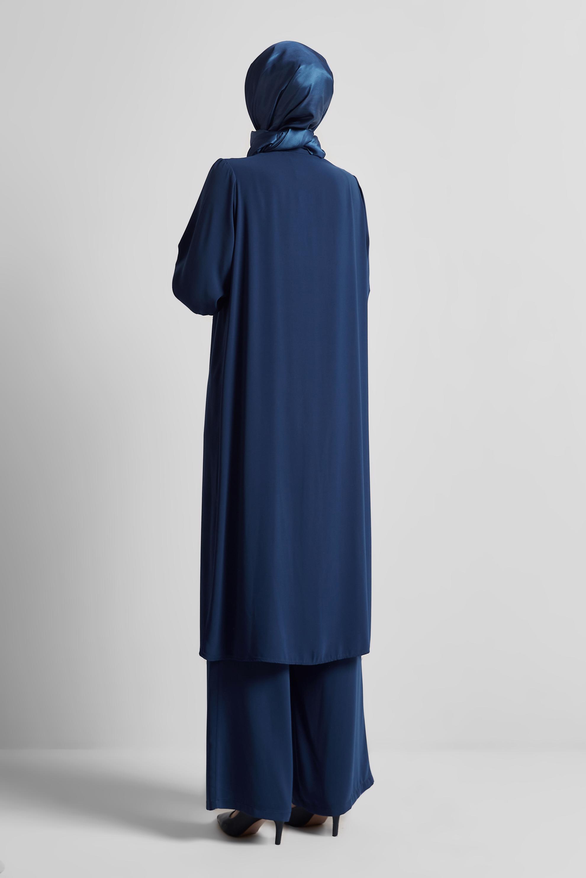 Tesettür giyim LACİVERT TAŞ DETAYLI PANTOLONLU TAKIM 45455