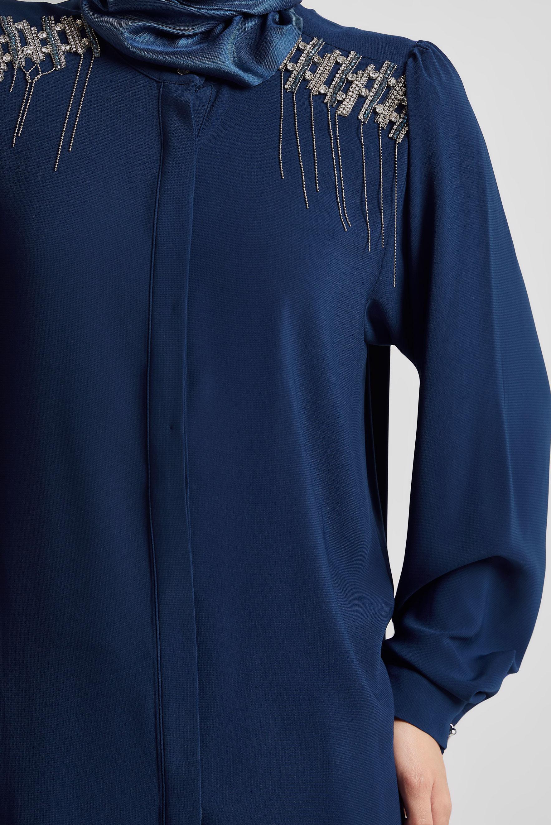 Tesettür giyim LACİVERT TAŞ DETAYLI PANTOLONLU TAKIM 45455