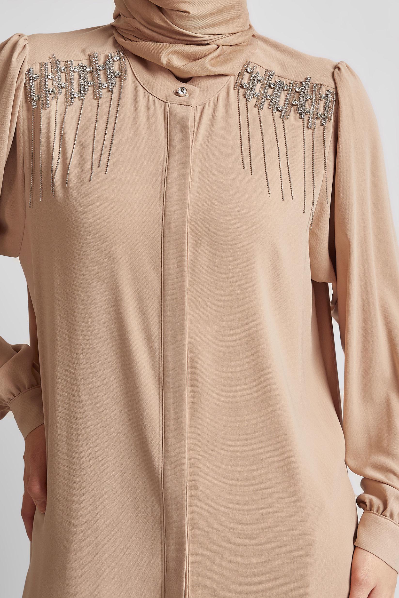 Tesettür giyim PUDRA TAŞ DETAYLI PANTOLONLU TAKIM 45455