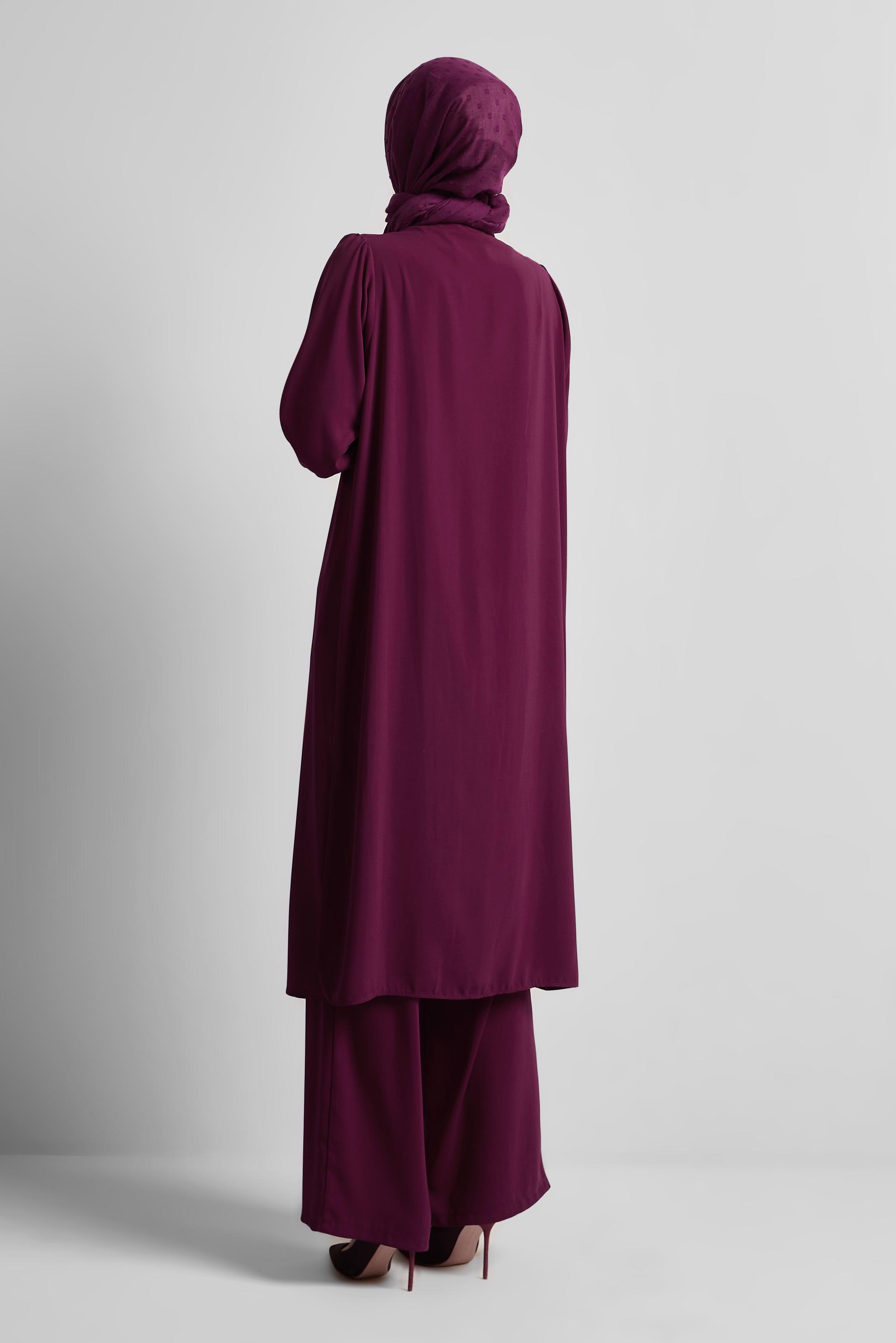 Tesettür giyim MOR TAŞ DETAYLI PANTOLONLU TAKIM 45455