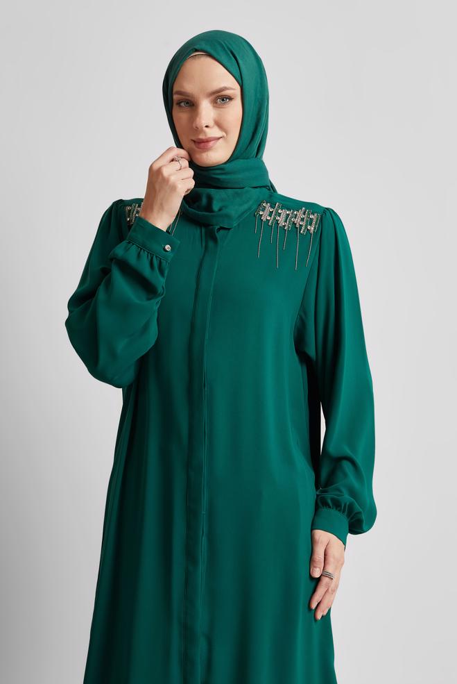 Vêtements hijab VERT COSTUME PANTALON AVEC GEMME 45455 - ALVİNA