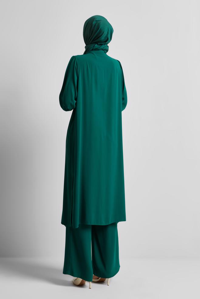 Vêtements hijab VERT COSTUME PANTALON AVEC GEMME 45455 - ALVİNA