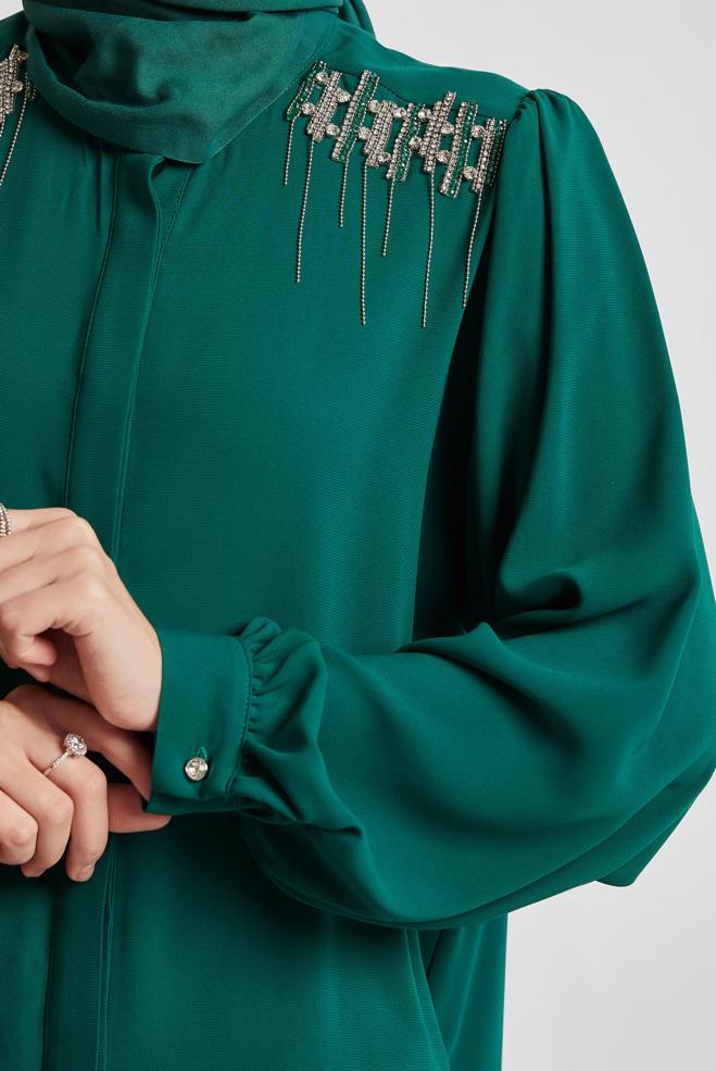 Vêtements hijab VERT COSTUME PANTALON AVEC GEMME 45455 - ALVİNA