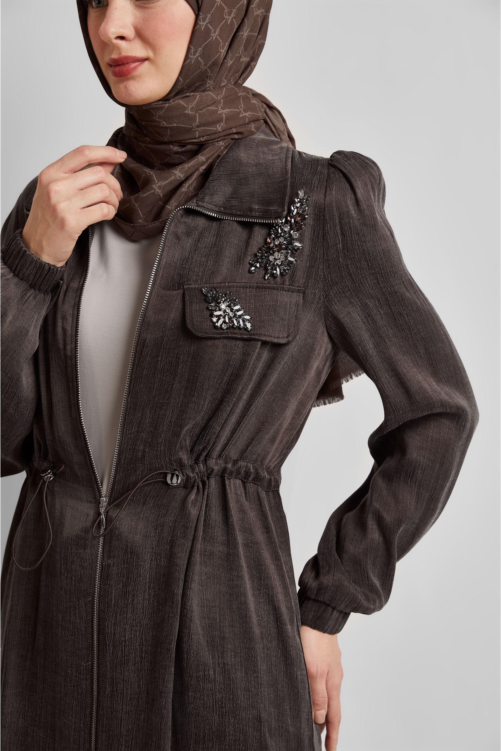 Tesettür giyim KAHVE BELDEN BÜZGÜLÜ PANTOLONLU TAKIM 45482