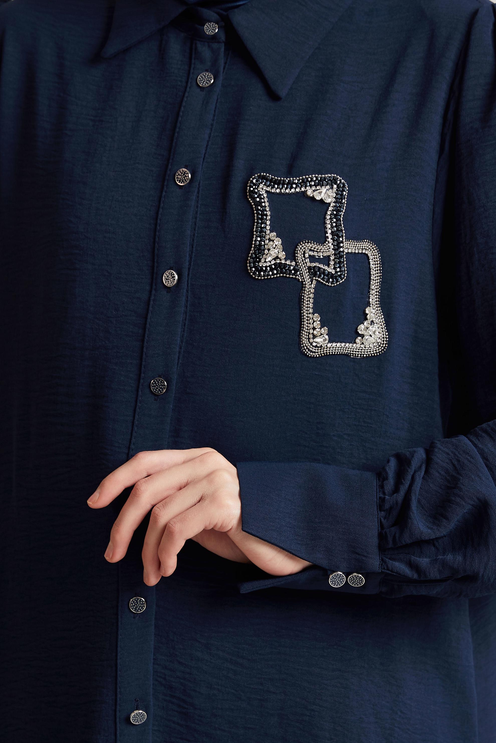 Tesettür giyim LACİVERT TAŞ BASKILI PANTOLONLU TAKIM 45485