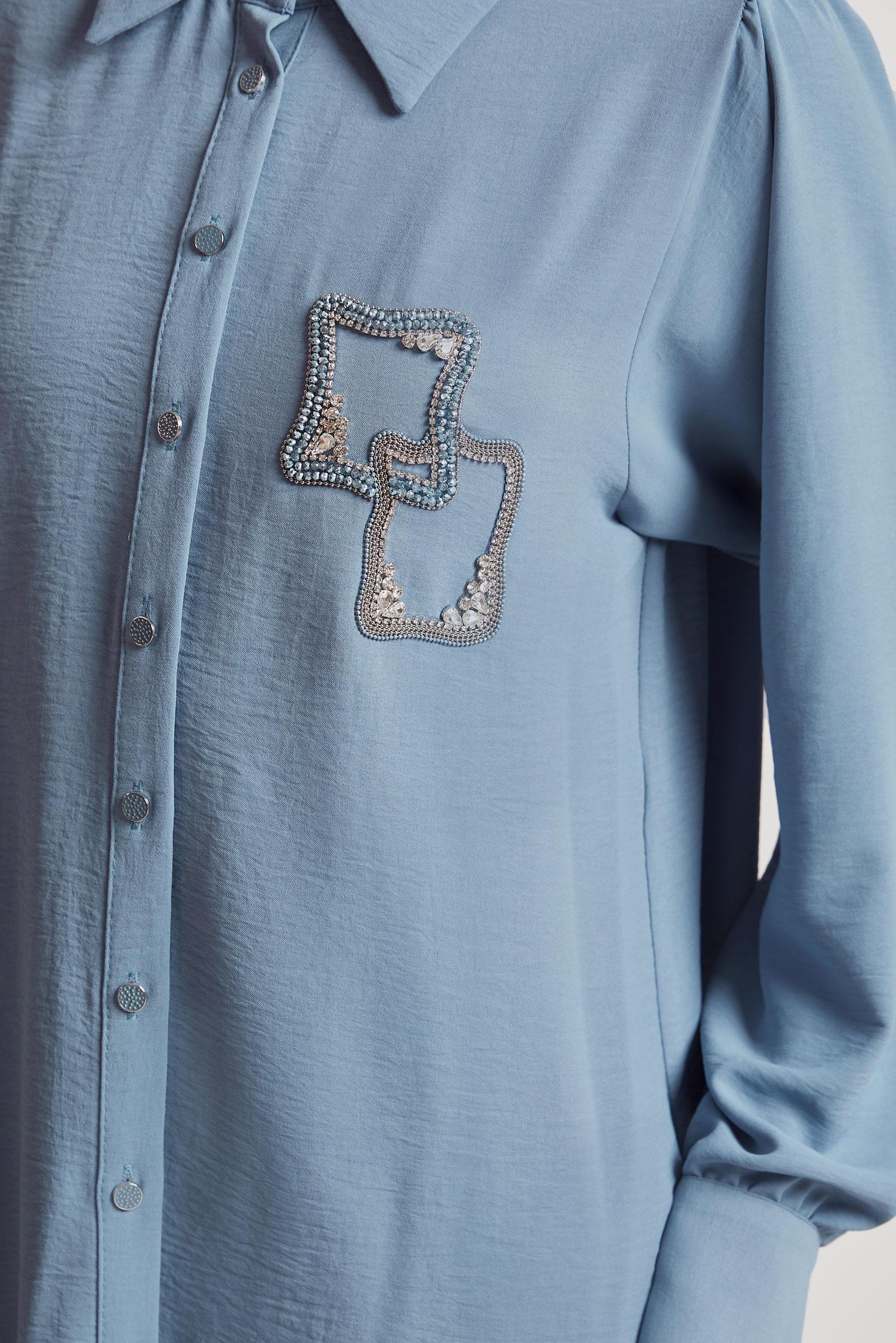 Tesettür giyim MAVİ TAŞ BASKILI PANTOLONLU TAKIM 45485