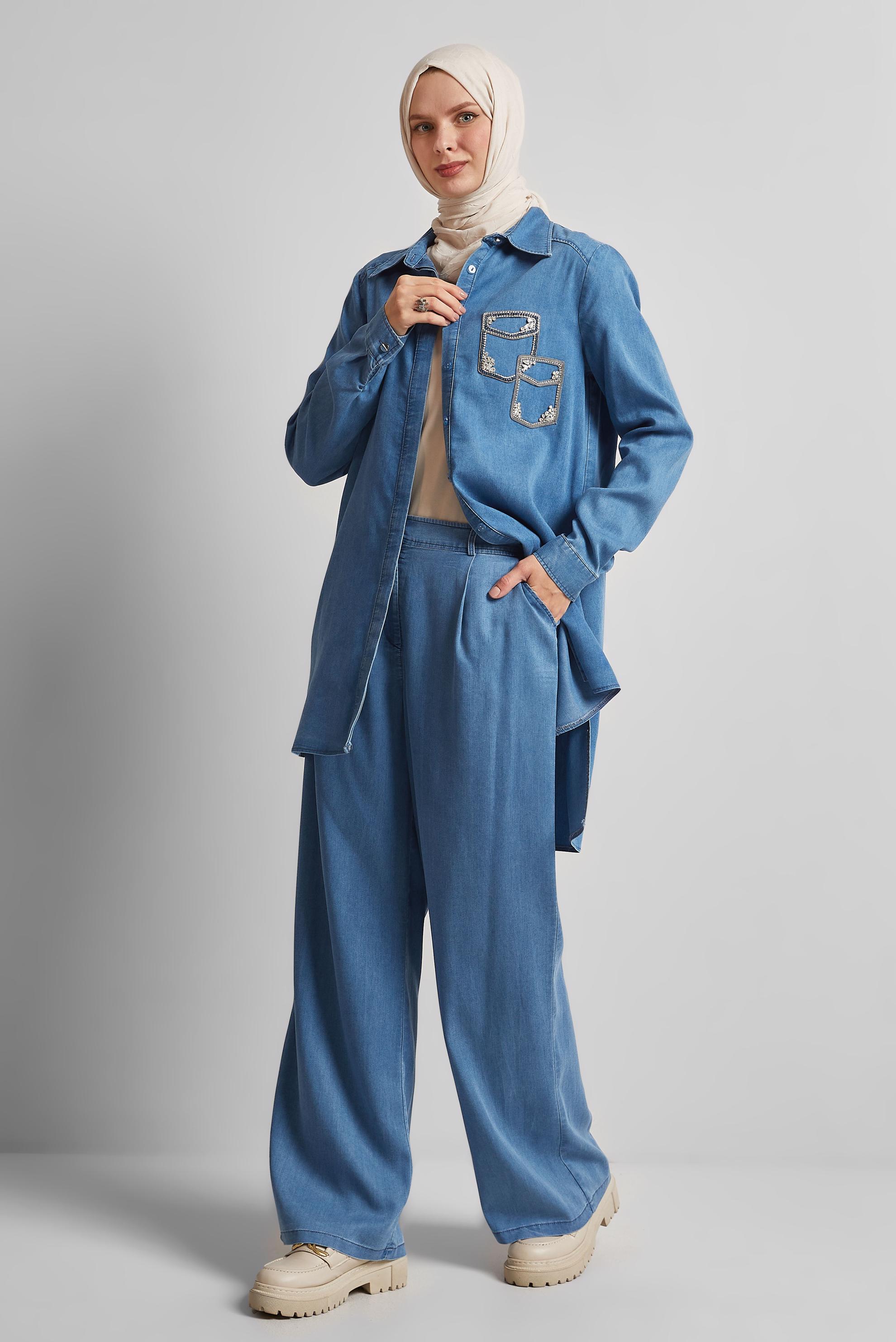 Vêtements hijab BLEU COSTUME PANTALON EN DENIM 45499