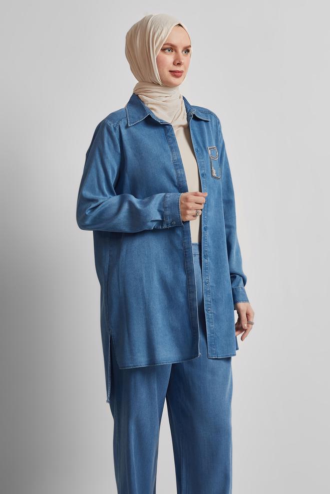 Hijab clothing BLUE DENIM PANTS SUIT 45499 - ALVİNA