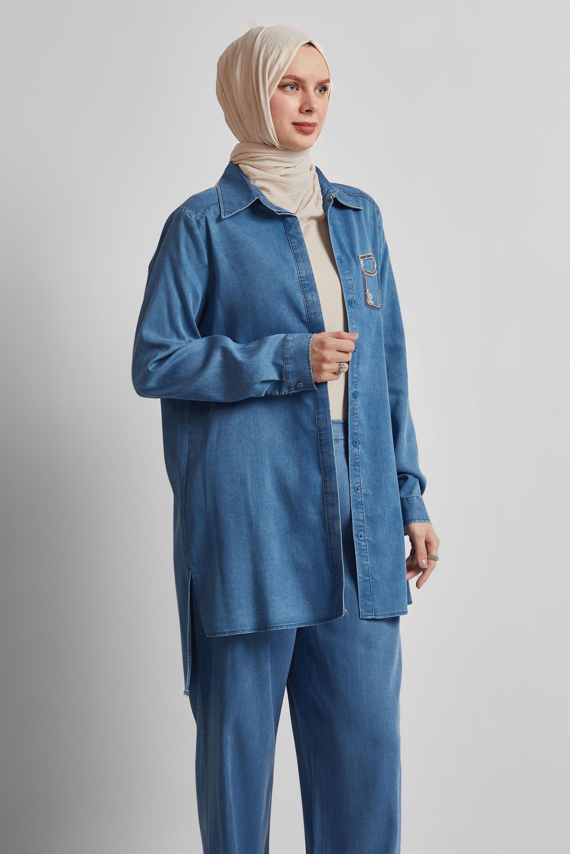 Vêtements hijab BLEU COSTUME PANTALON EN DENIM 45499